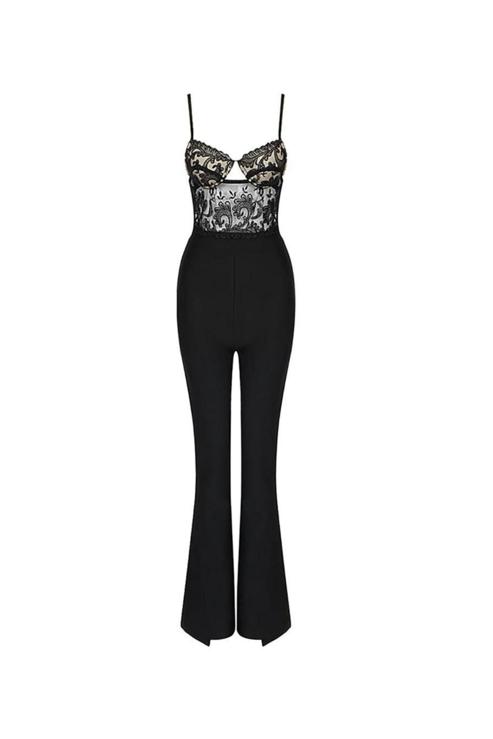 BLACK LACE BANDAGE BODYCON JUMPSUIT FOR PARTY