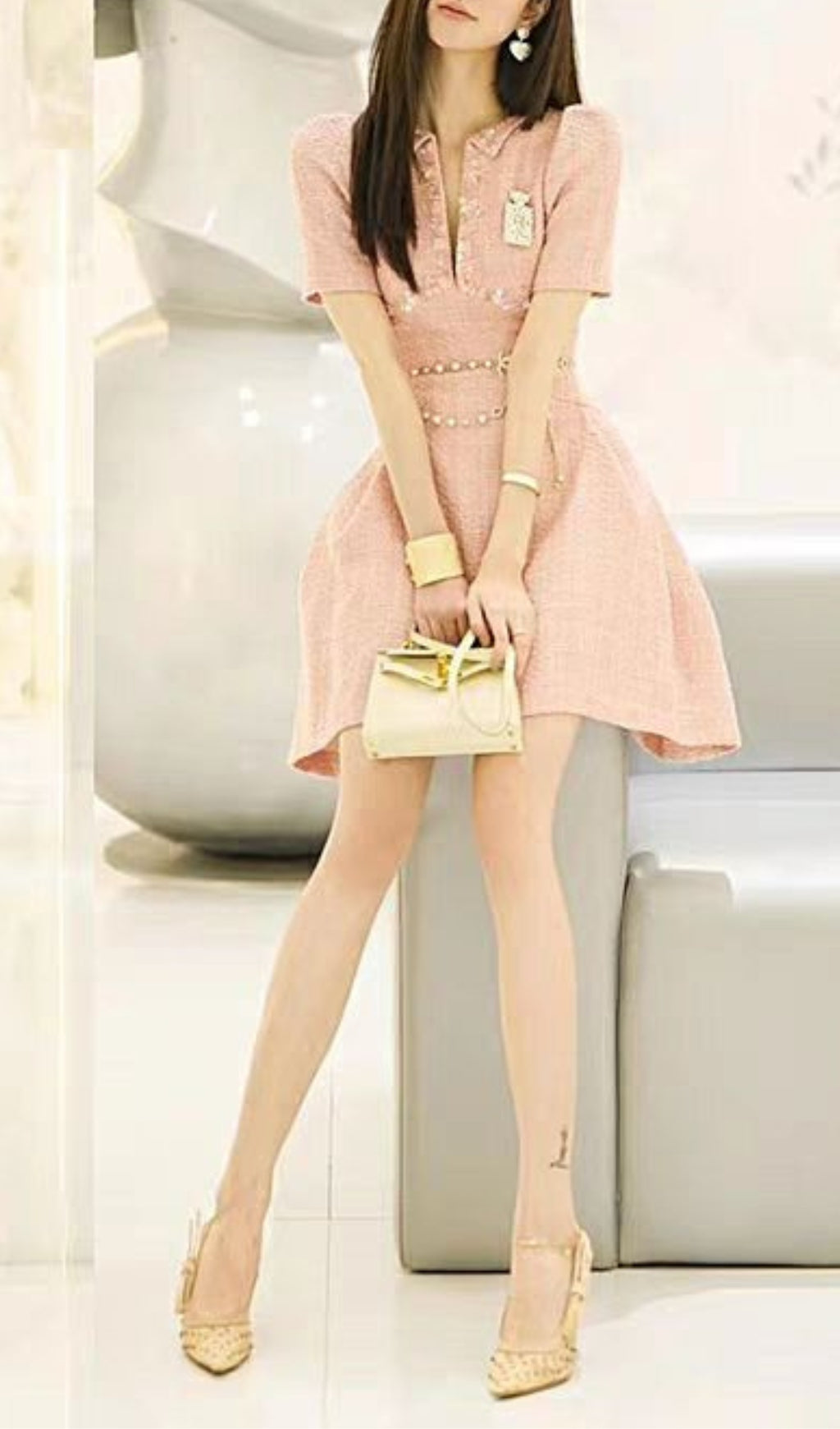 A-LINE BEADED SEQUIN PINK PARTY MINI DRESS