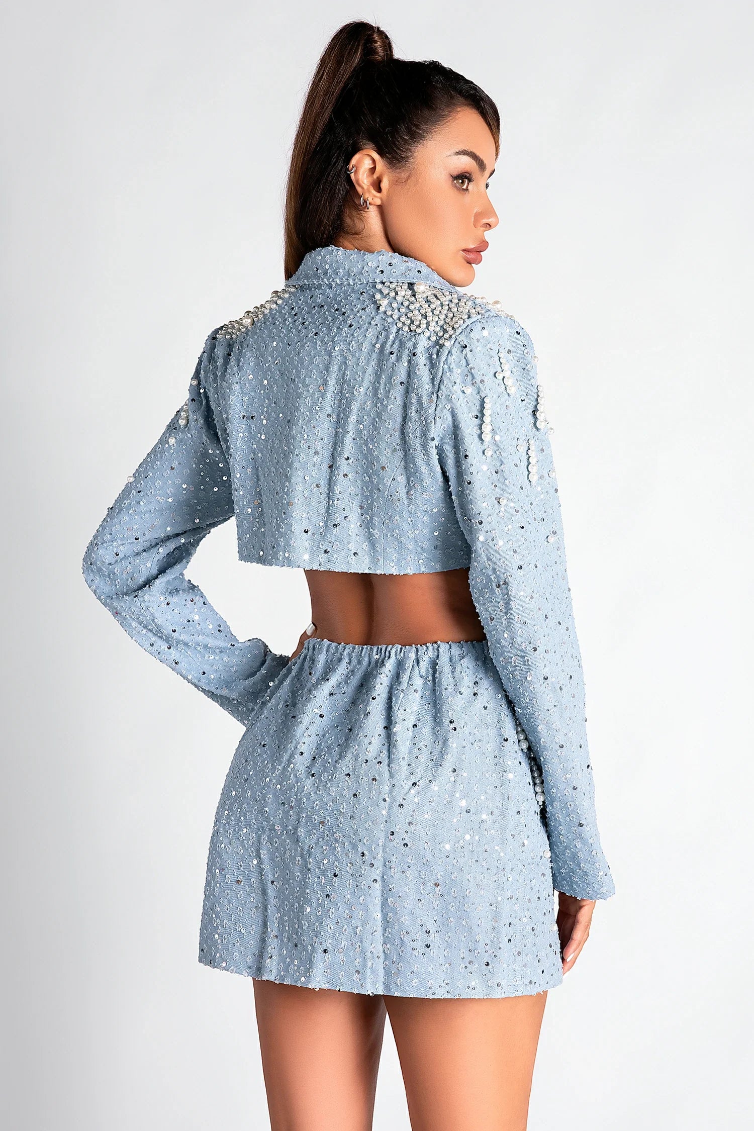 PEARL CUTOUT TUXEDO DRESS FOR EVENTS