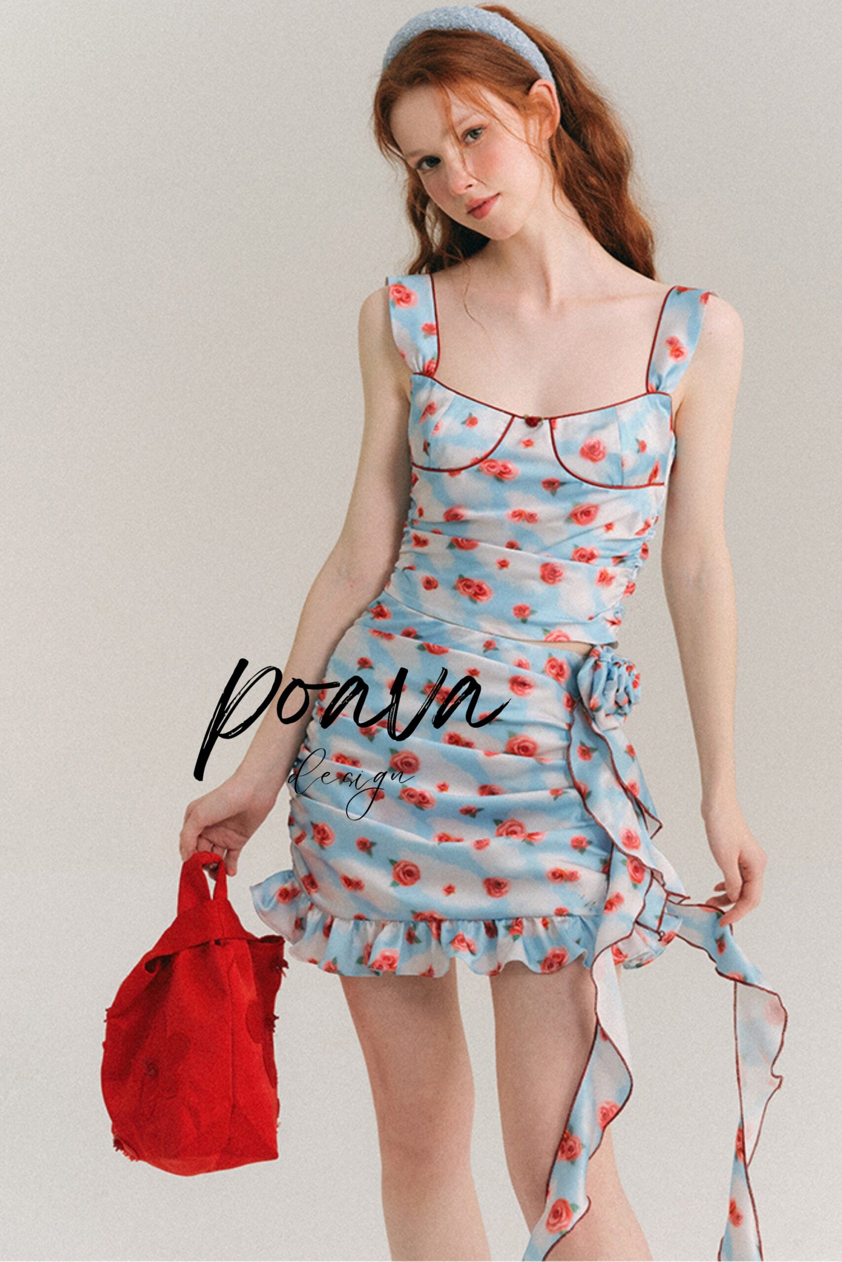 RUFFLE FLORAL BLUE MINI DRESS FOR WEDDING GUEST