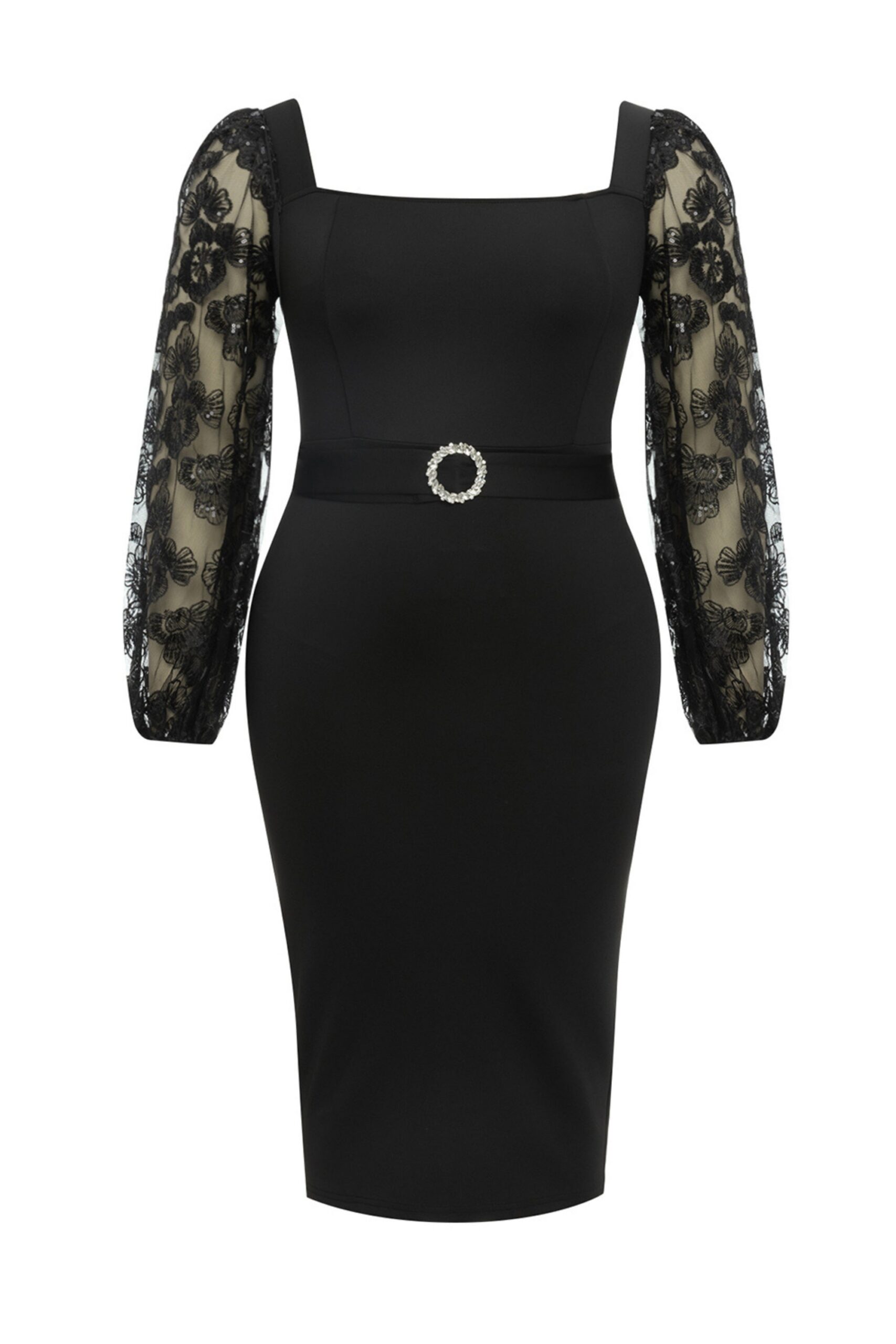 BLACK LACE BANDAGE BODYCON DRESS LONG SLEEVE