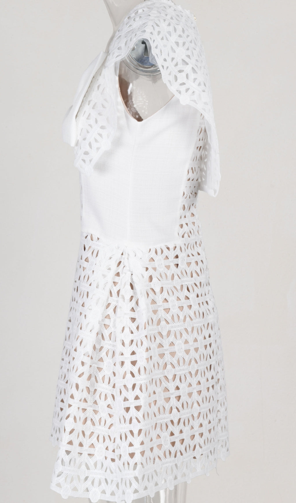 WHITE BOW EMBROIDERED MINI DRESS FOR PARTY