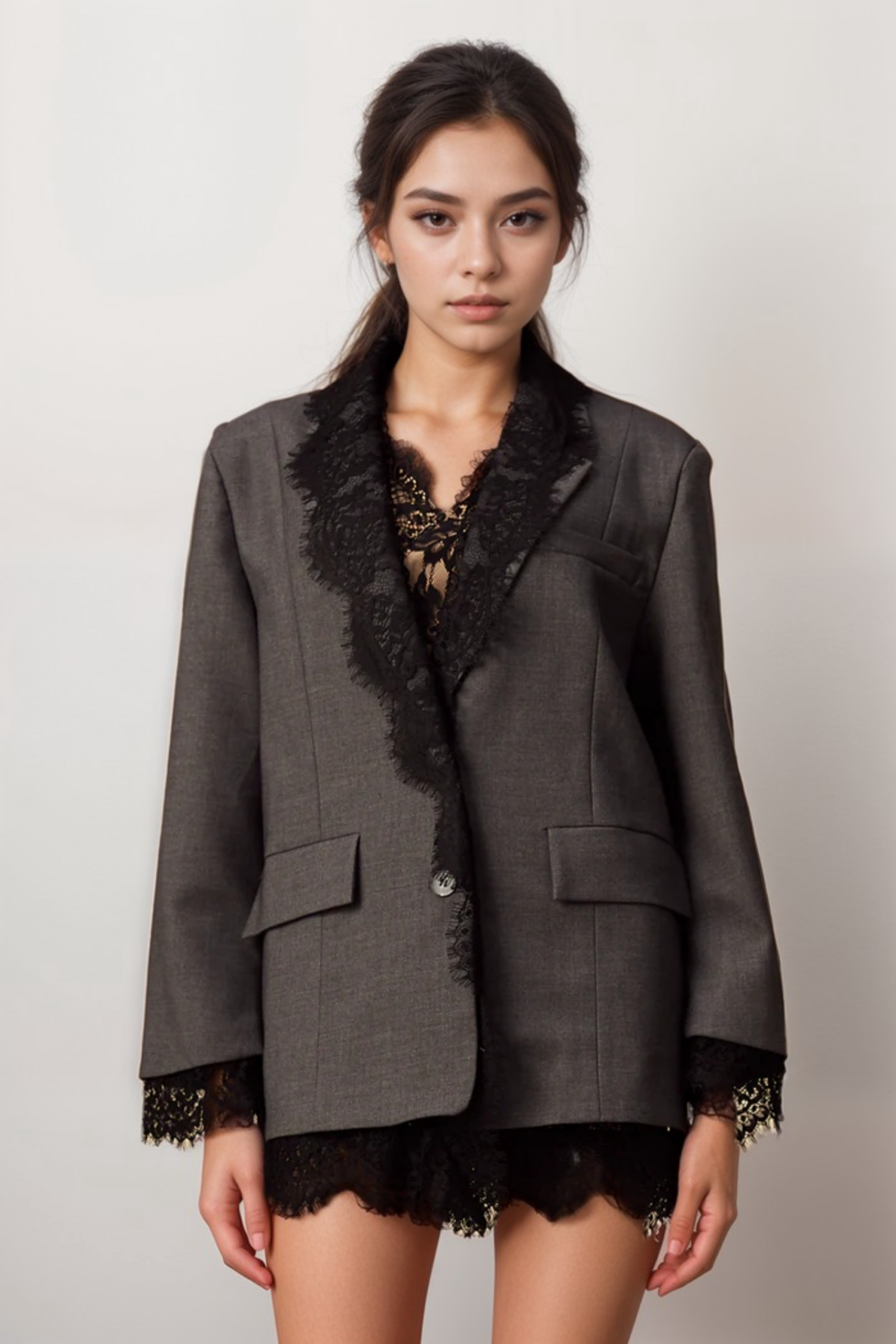 DIANTHE GREY LACE BLAZER FOR WEDDING GUEST