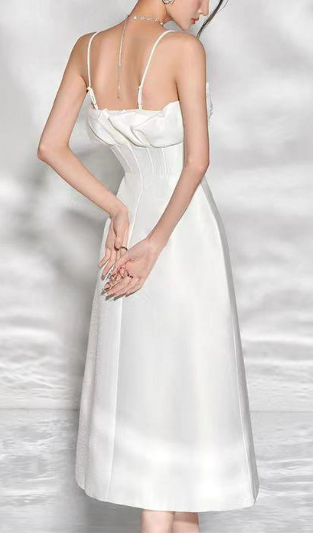 STRAPPY PLEATED WRAP MIDI DRESS WHITE