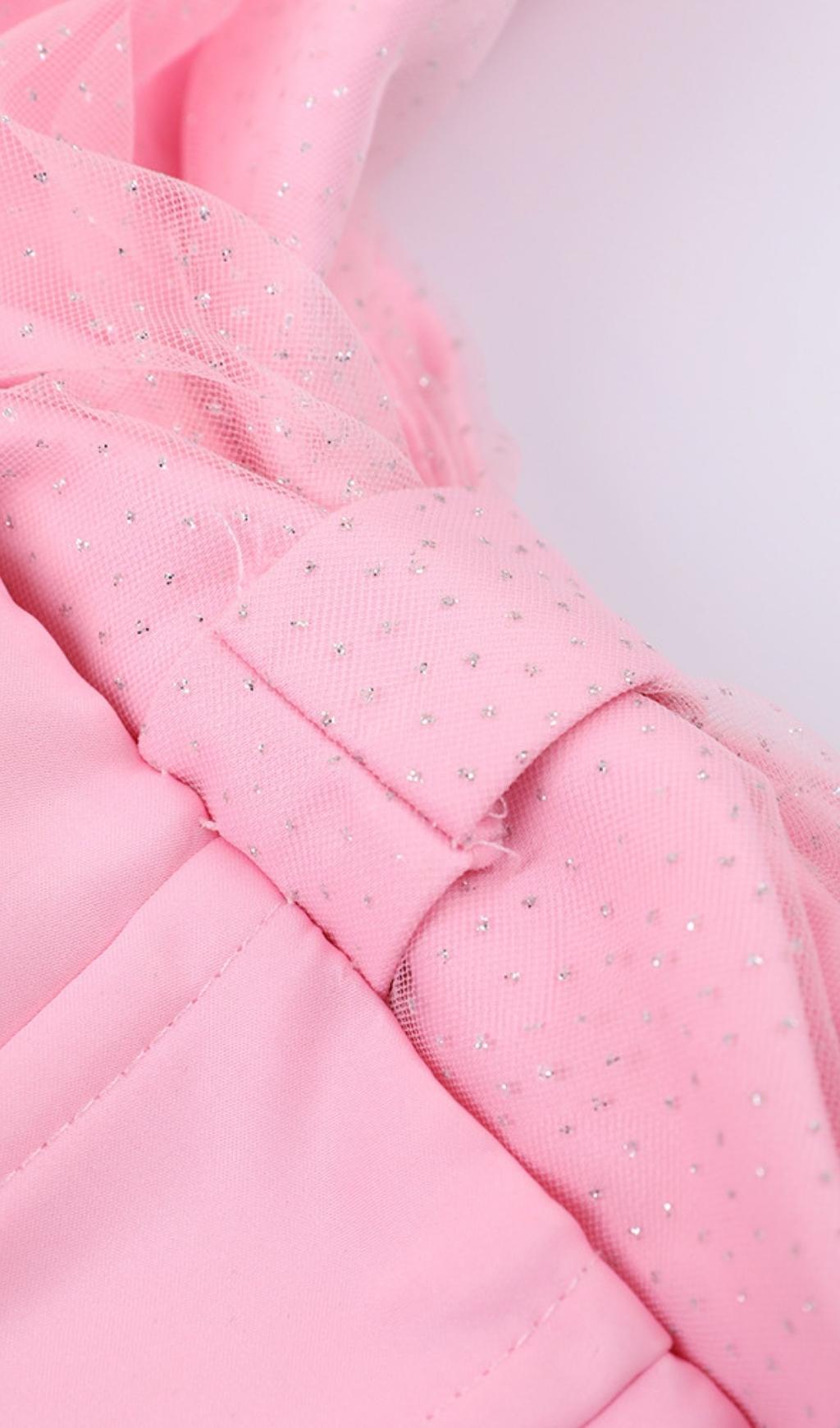 PINK OFF-SHOULDER BOW CORSET MINI DRESS