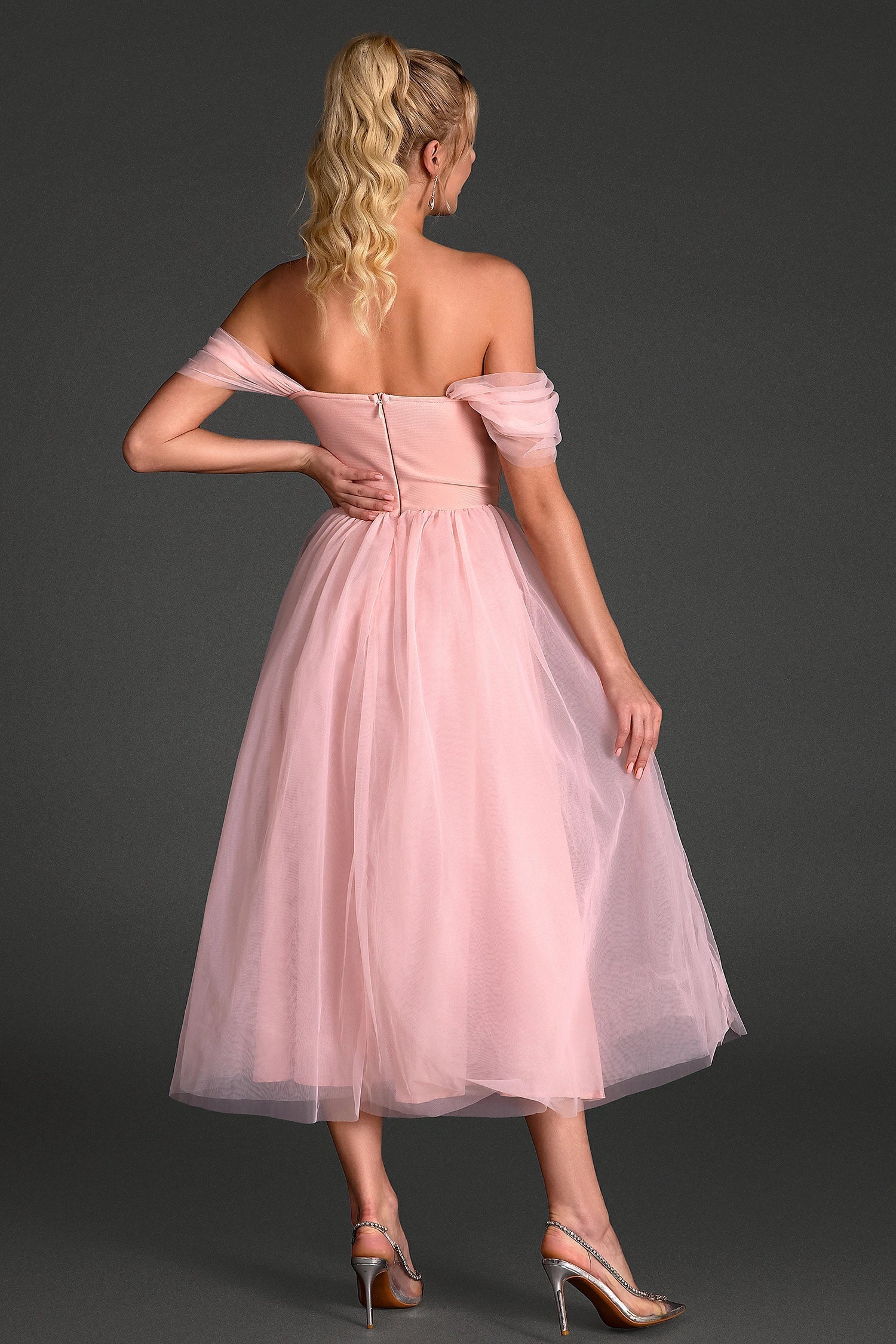 SIMAS OFF-SHOULDER PATCHWORK MESH PARTY DRESS