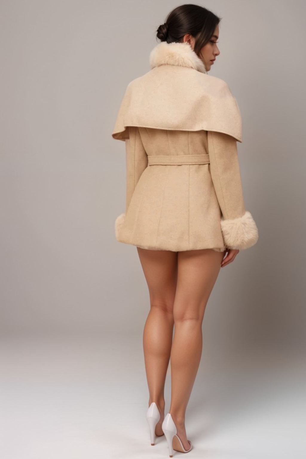 ROSELLA DETACHABLE CAPE FAUX FUR COAT