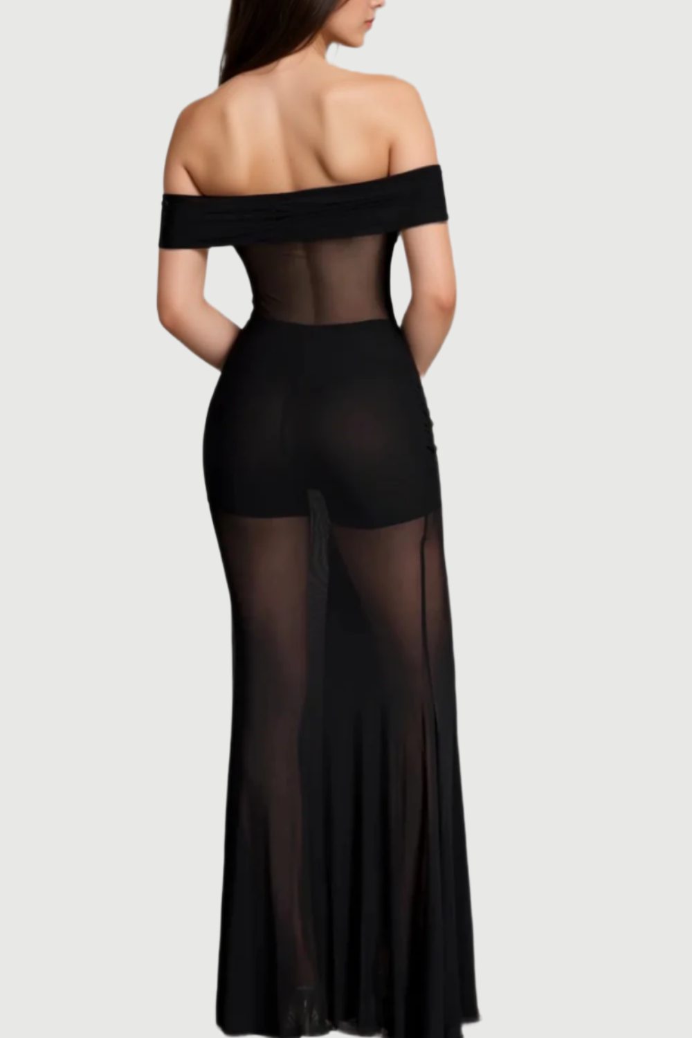BLACK SHEER MESH CRYSTAL DRESS EVENING