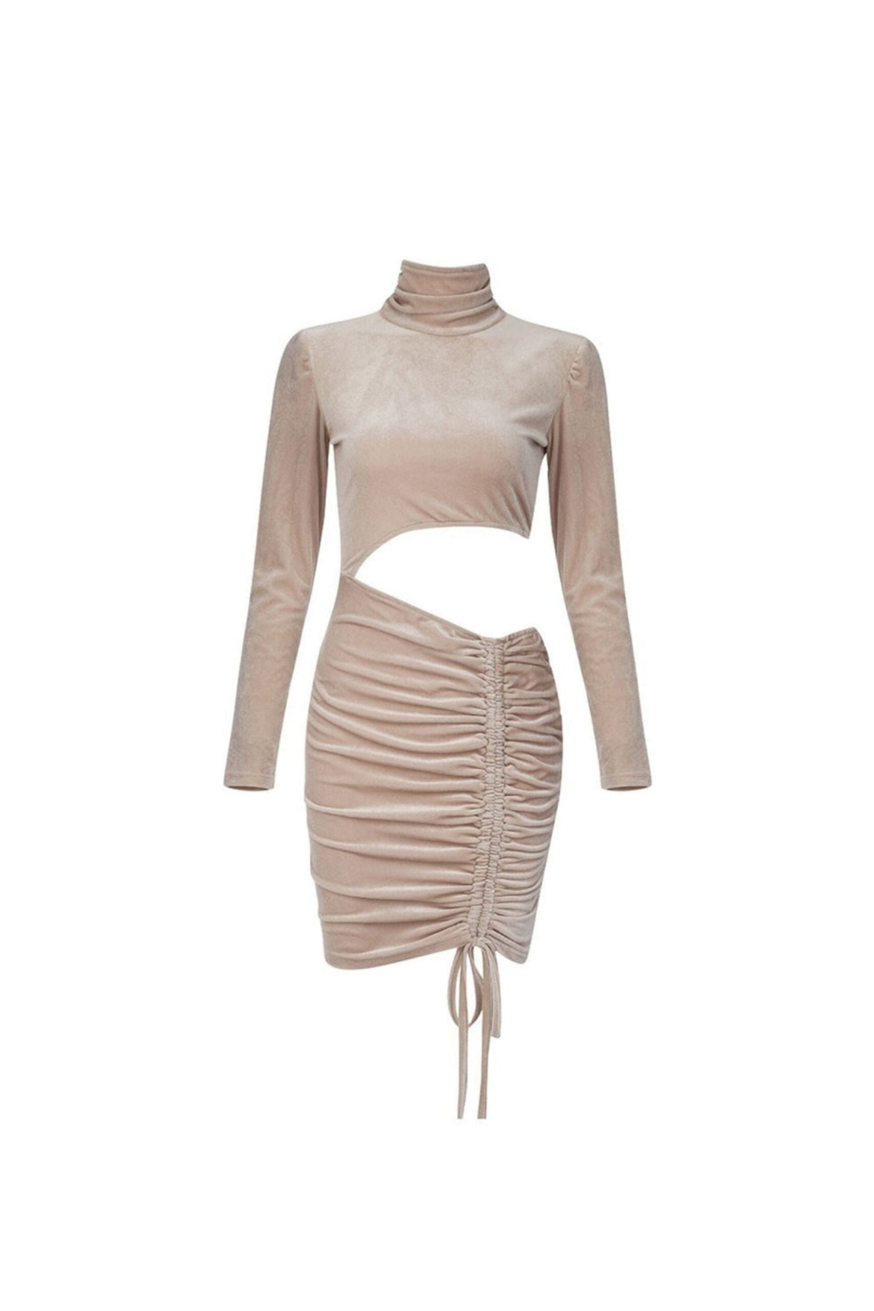 NUDE VELVET CUT OUT RUCHED COCKTAIL MINI