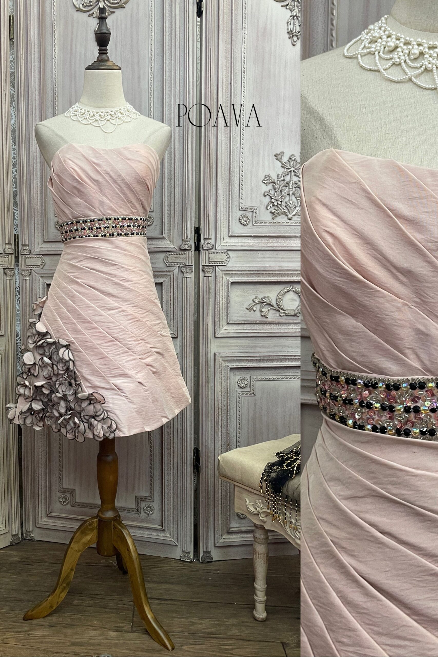 EMBELLISHED FLORAL STAIN MINI DRESS