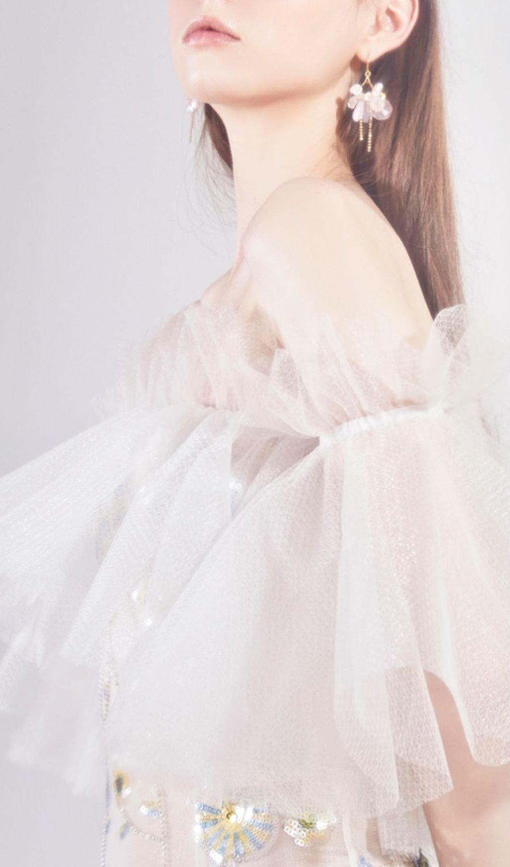 FLORAL SEQUIN MINI DRESS FOR PARTY WHITE