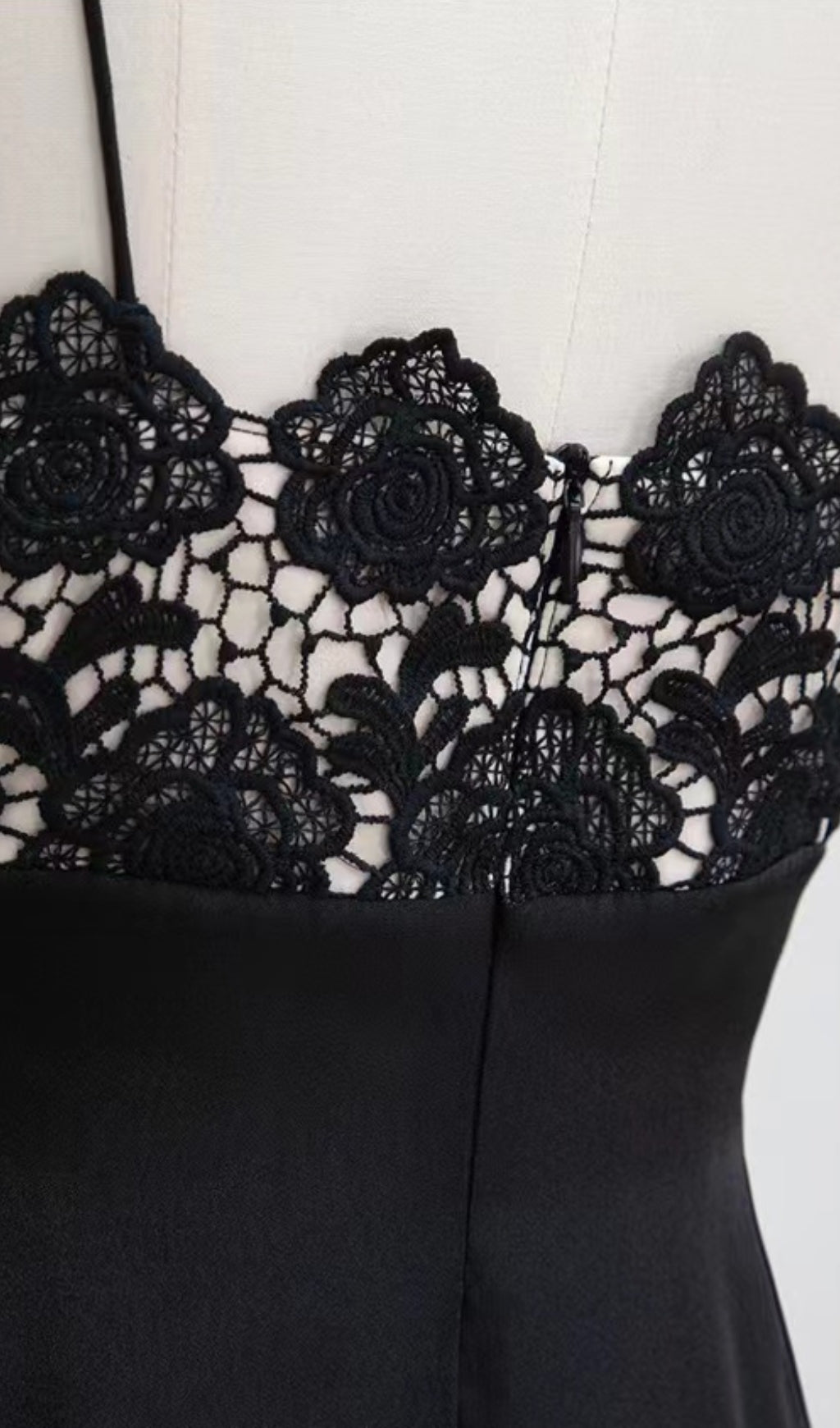 BLACK LACE MIDI DRESS WITH CAMISOLE BODICE
