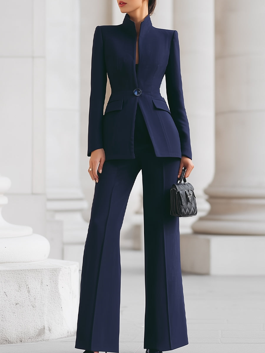 5a405cc52c9eee8d3d8e40aab8b8c759 SOPHISTICATED HIGH-COLLAR BLAZER & WIDE-LEG TROUSERS SET