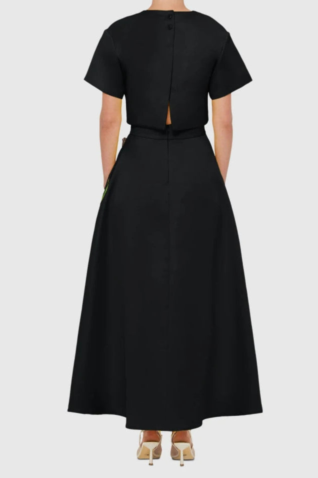 INDIE SLEEVE IRIS PRINT SET, BLACK APPLIQUÉ