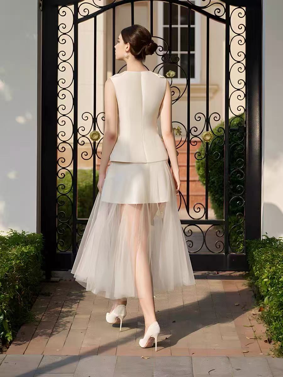 KARIMA 3D PETAL TOP & SKIRT SET - NEUTRAL FORMAL