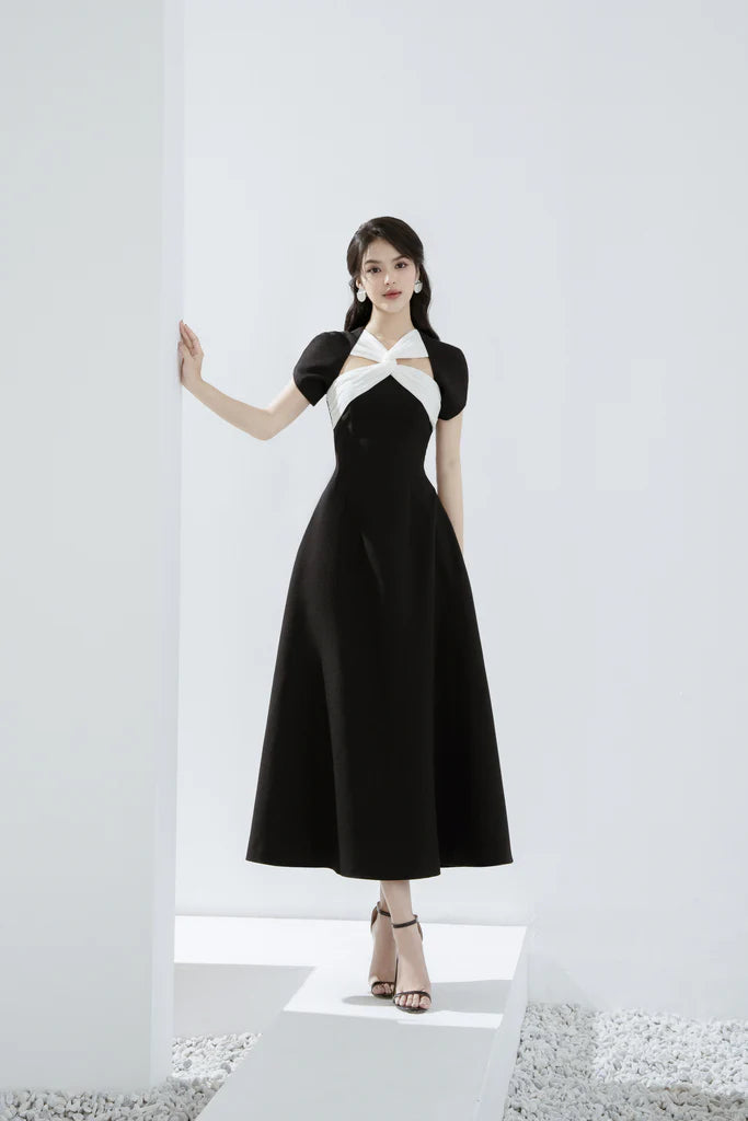 ANDREA CUT-OUT A-LINE MIDI DRESS BLACK