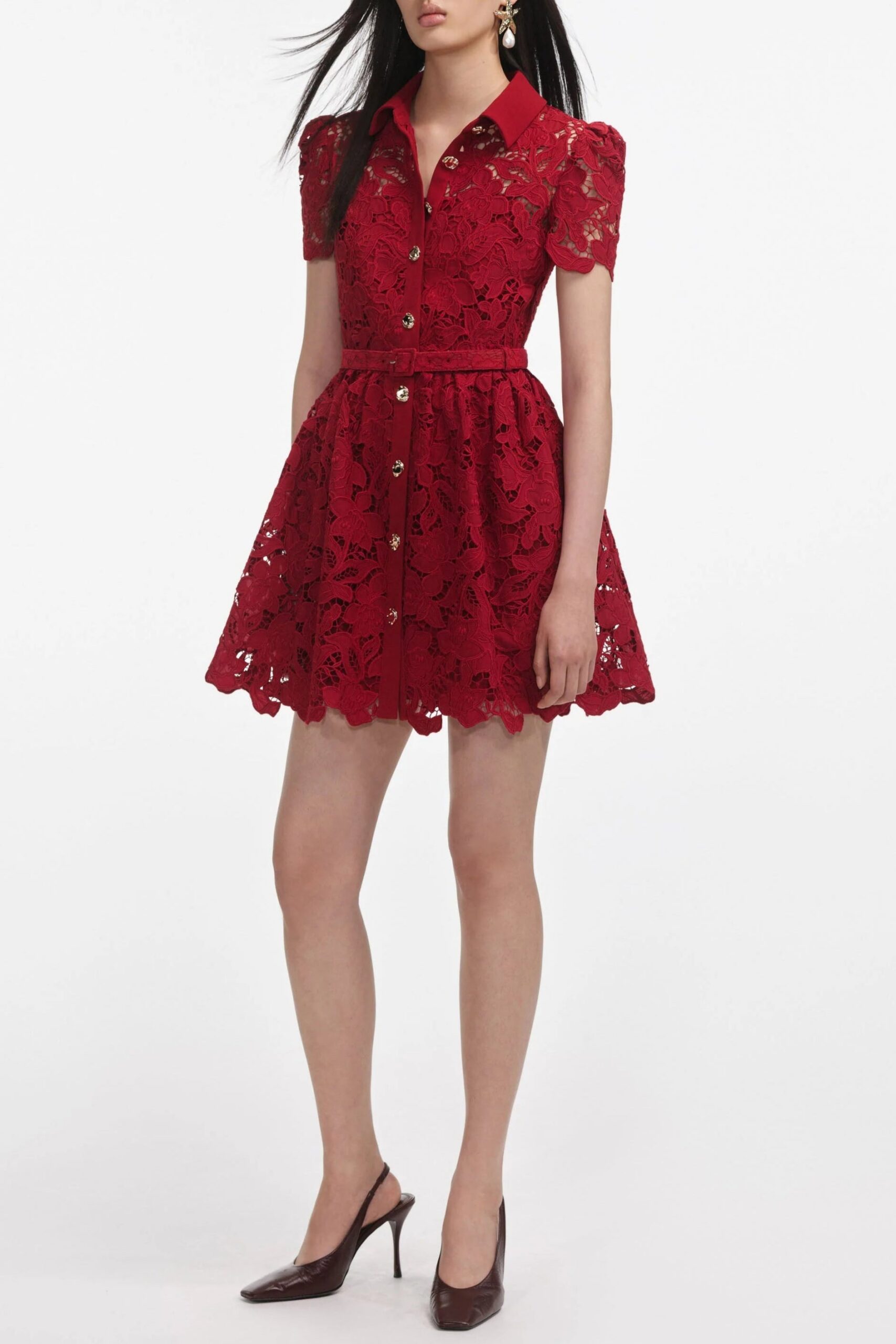 BURGUNDY LACE COLLAR MINI DRESS FOR PARTY