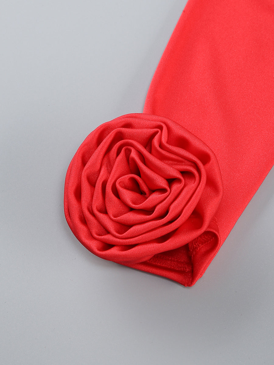 RED OFF-SHOULDER FLOWER MAXI DRESS FOR WEDDING