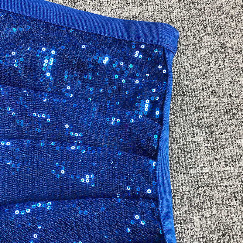 BLUE ONE SHOULDER SEQUIN BODYCON COCKTAIL DRESS