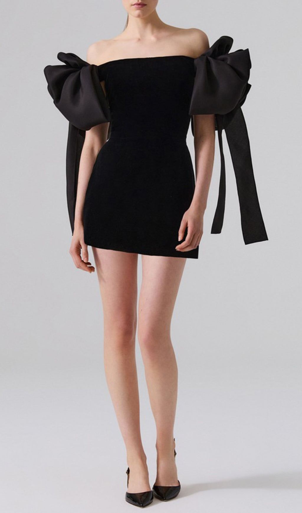 OFF-SHOULDER BLACK MINI DRESS, PARTY
