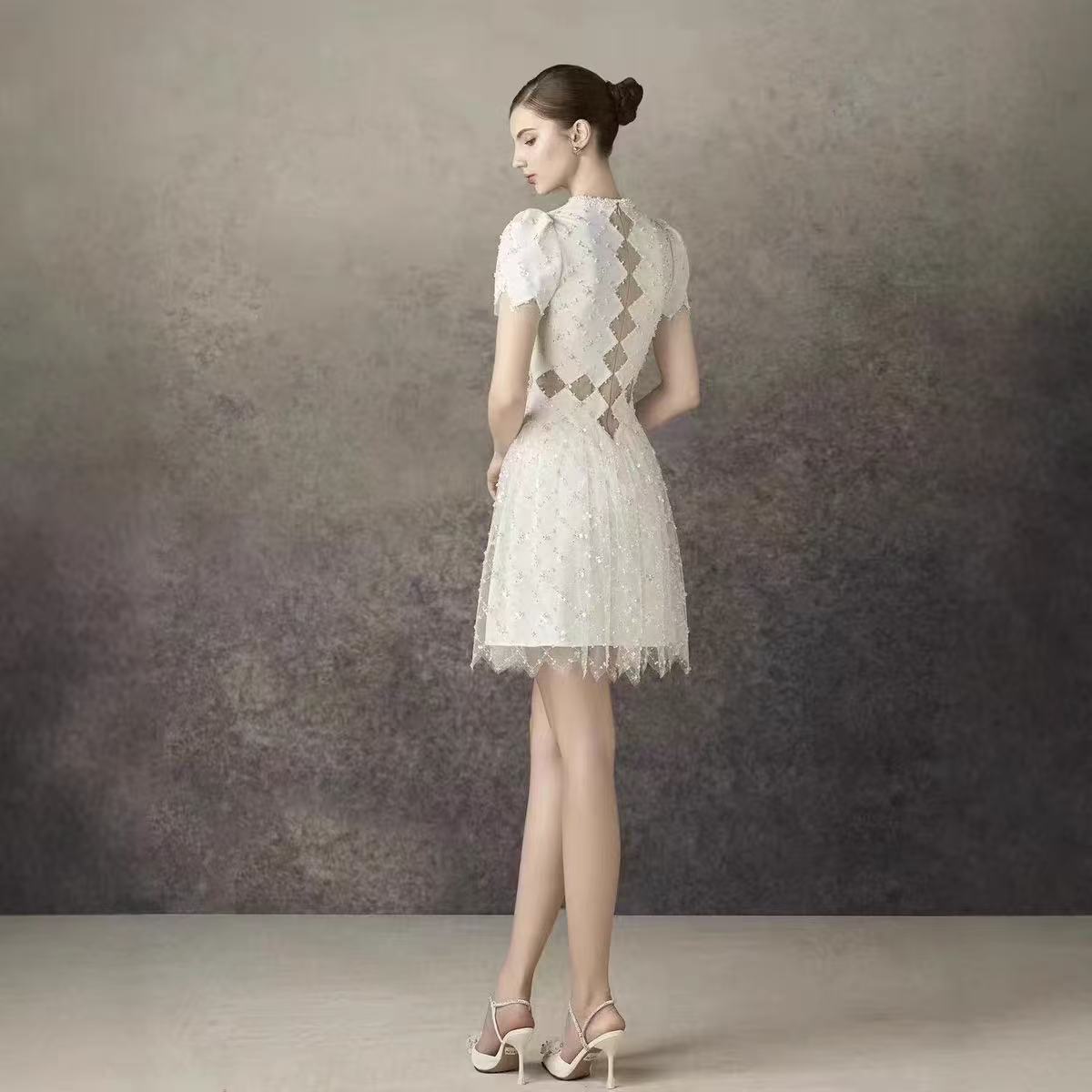 HENRIETTA IVORY SEQUIN MINI DRESS MESH PANEL