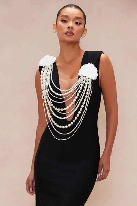 CHEYENNE PEARL BANDAGE GOWN BLACK COCKTAIL