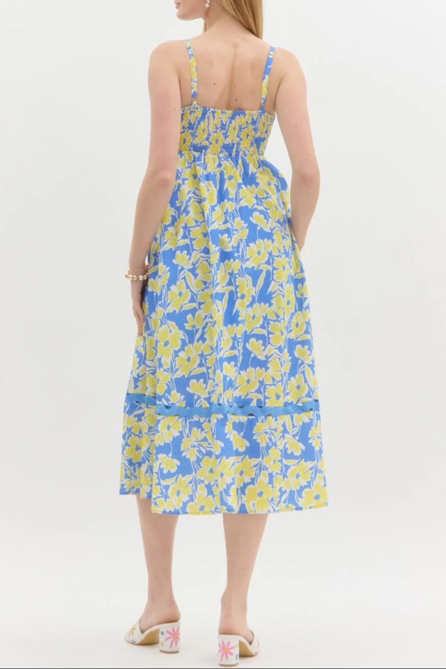 WALLIS FLORAL MIDI DRESS - BLUE HOLLOW, A-LINE