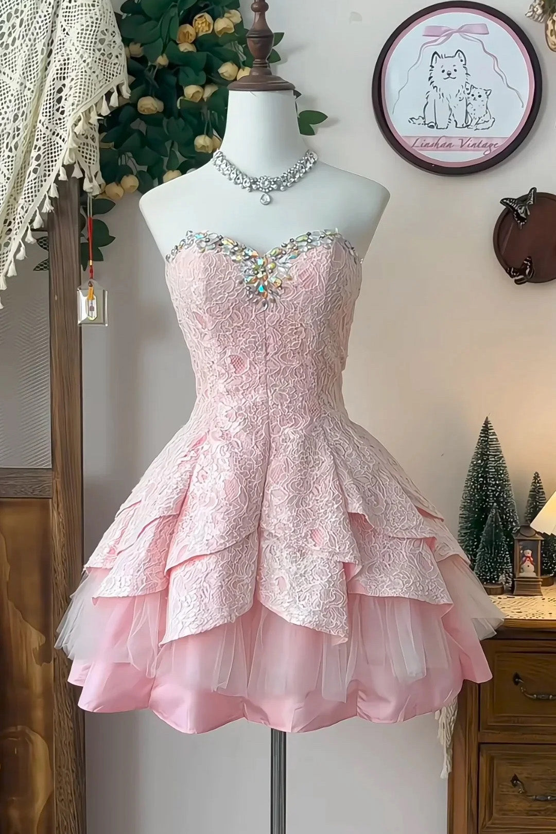 PINK STRAPLESS TIERED MINI PARTY DRESS