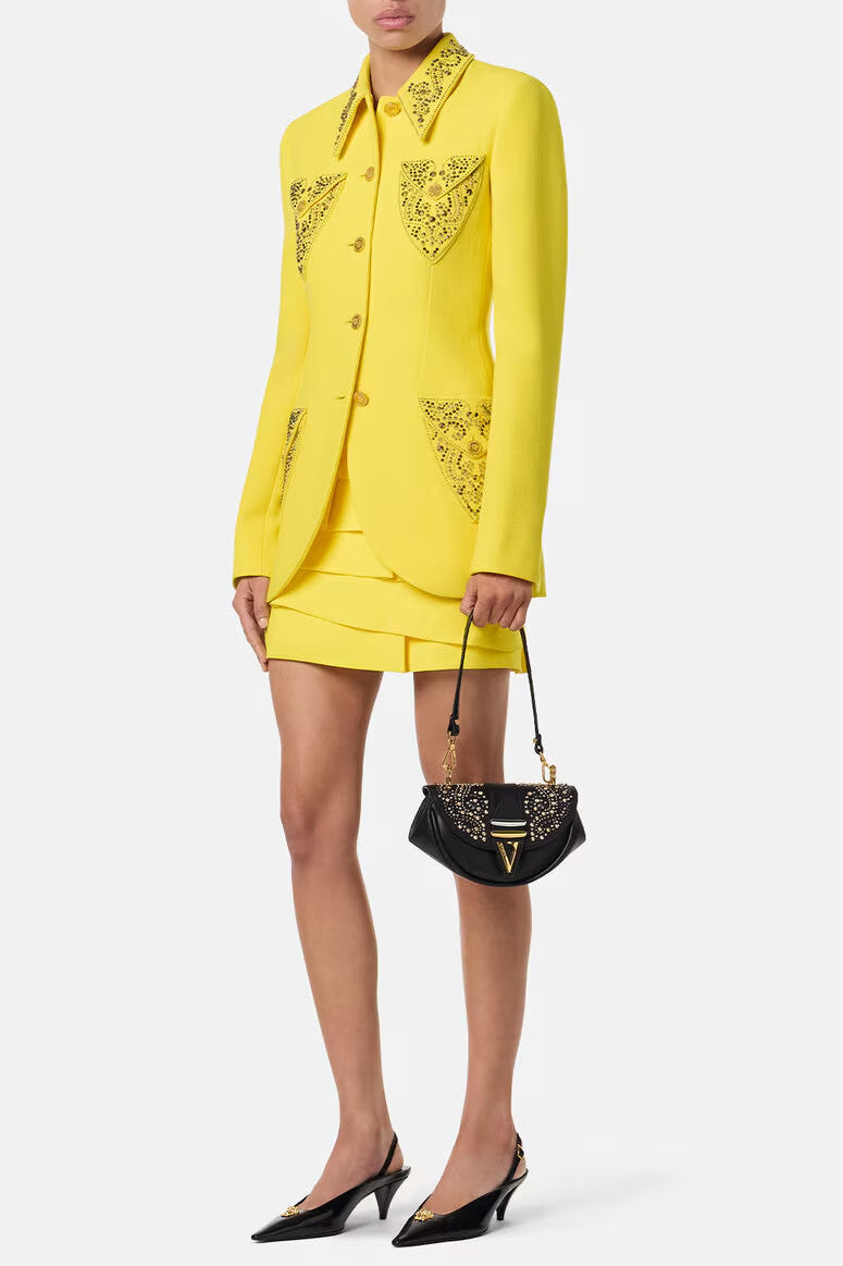 ANILA STUDDED WOOL BLAZER | YELLOW PARTY FIT