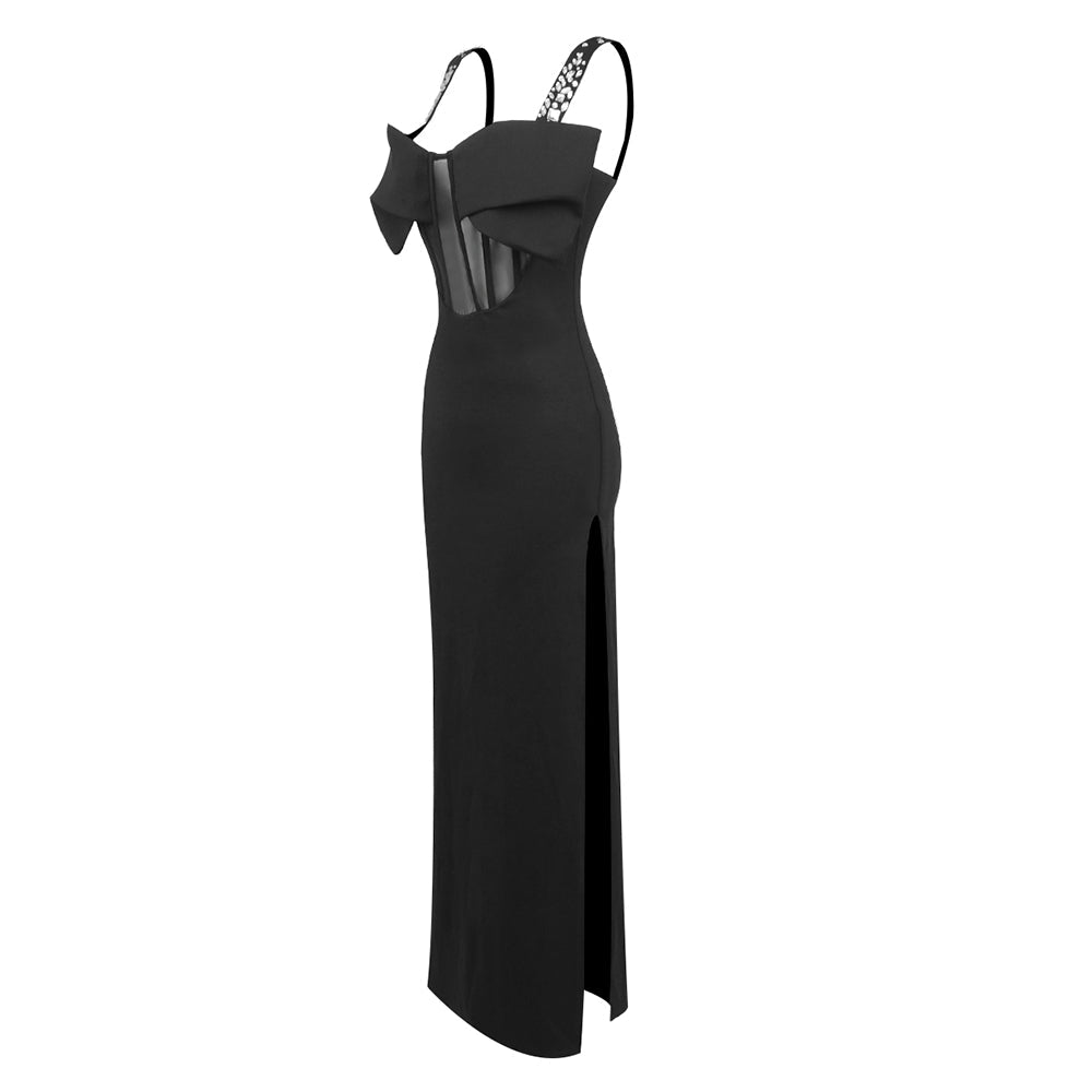 SLEEVELESS CORSET BLACK MAXI DRESS FOR EVENING