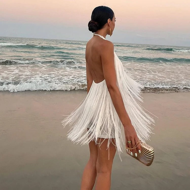 IVY FRINGE MINI DRESS, WHITE, COCKTAIL PARTY