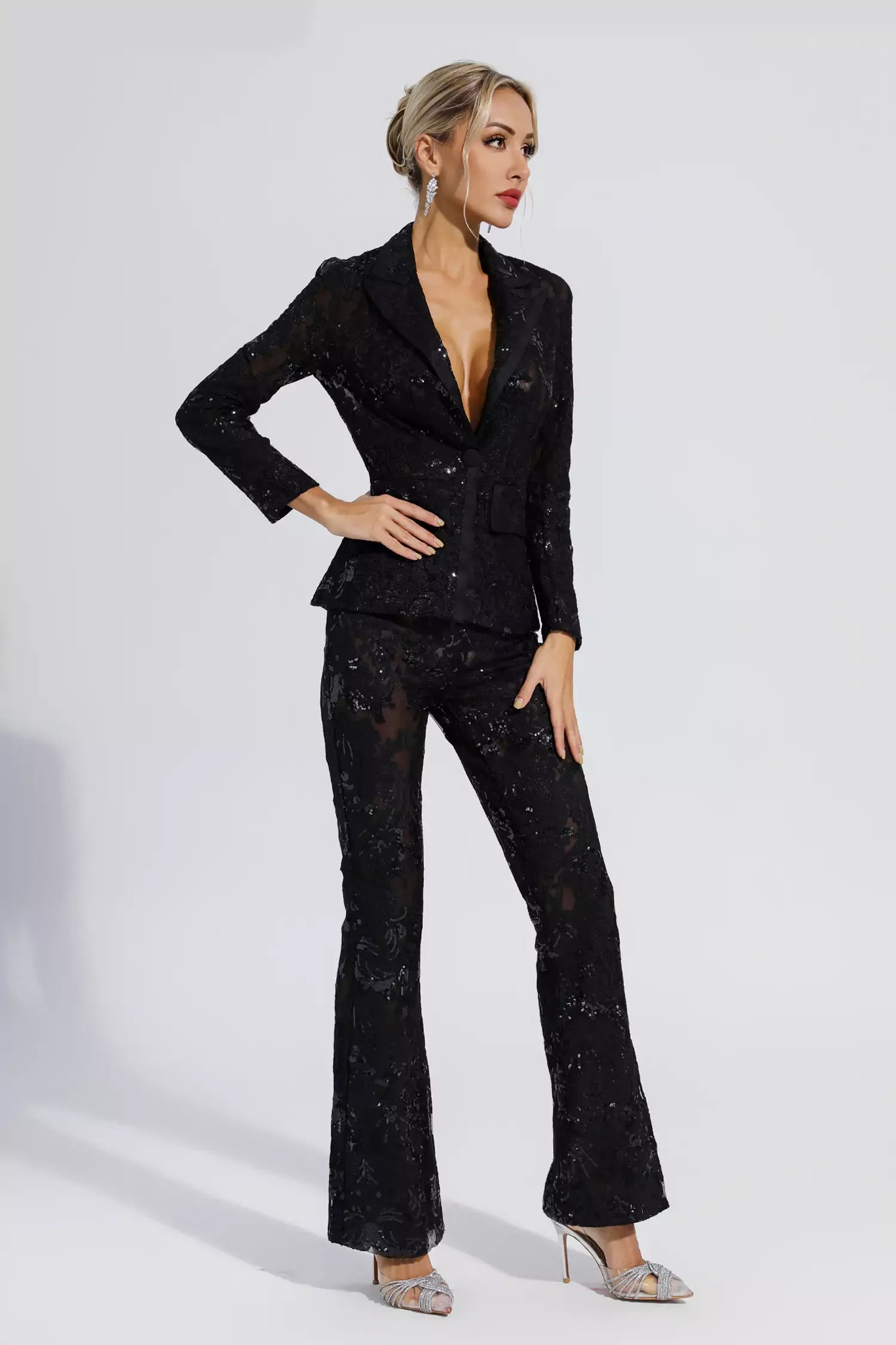 VICKY BLACK CUTOUT SEQUIN BLAZER SET