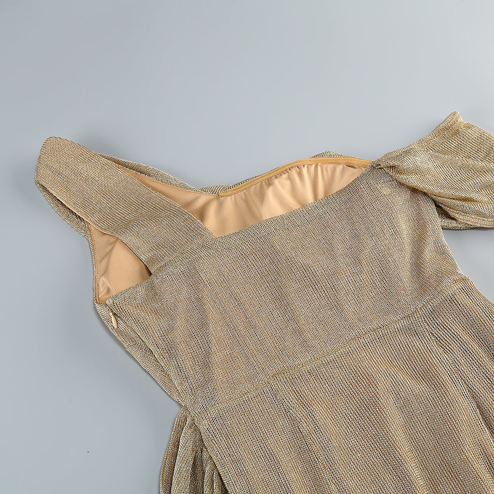 ONE-SHOULDER DRAPED BODYCON KHAKI MAXI DRESS
