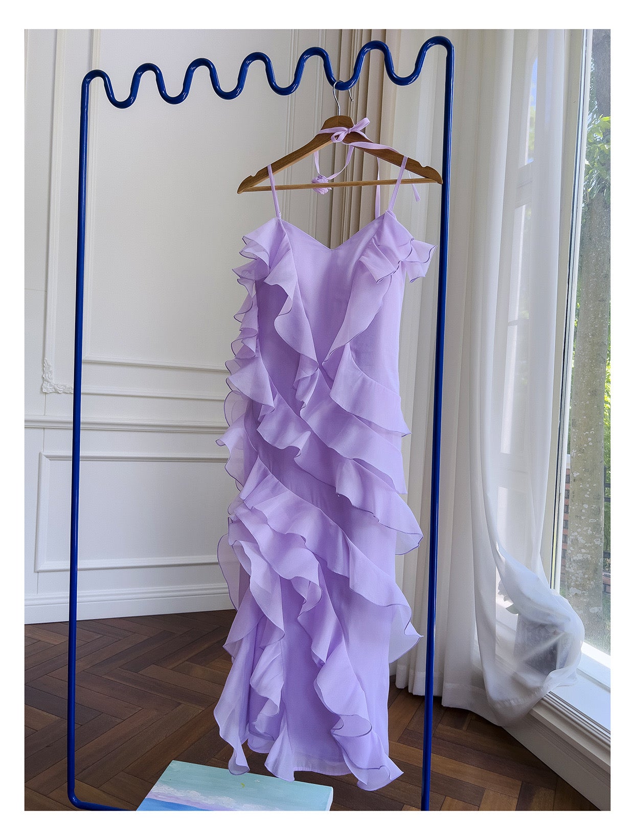 LAVENDER ASYMMETRIC RUFFLE MIDI DRESS FOR WEDDING GUEST
