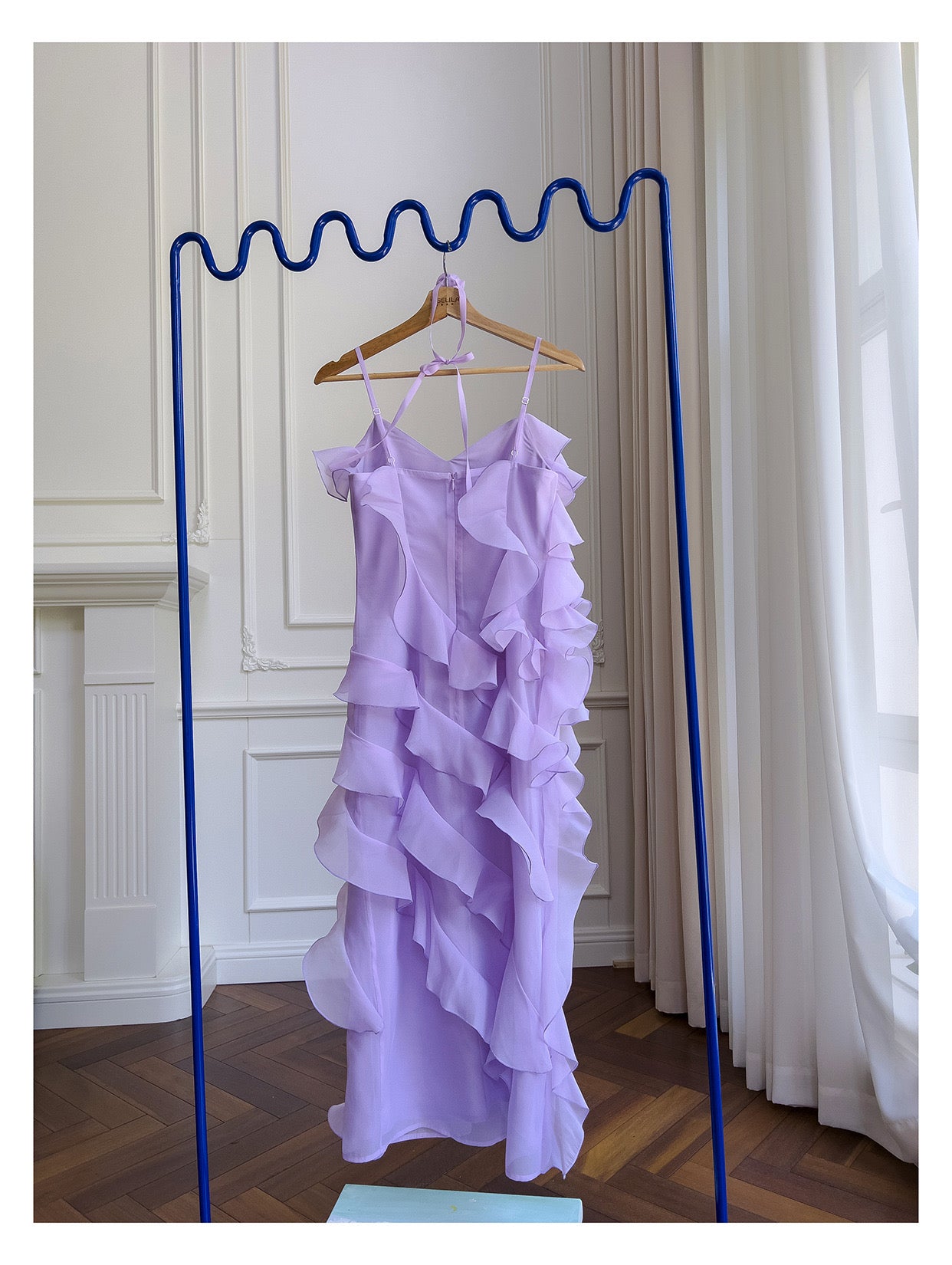LAVENDER ASYMMETRIC RUFFLE MIDI DRESS FOR WEDDING GUEST