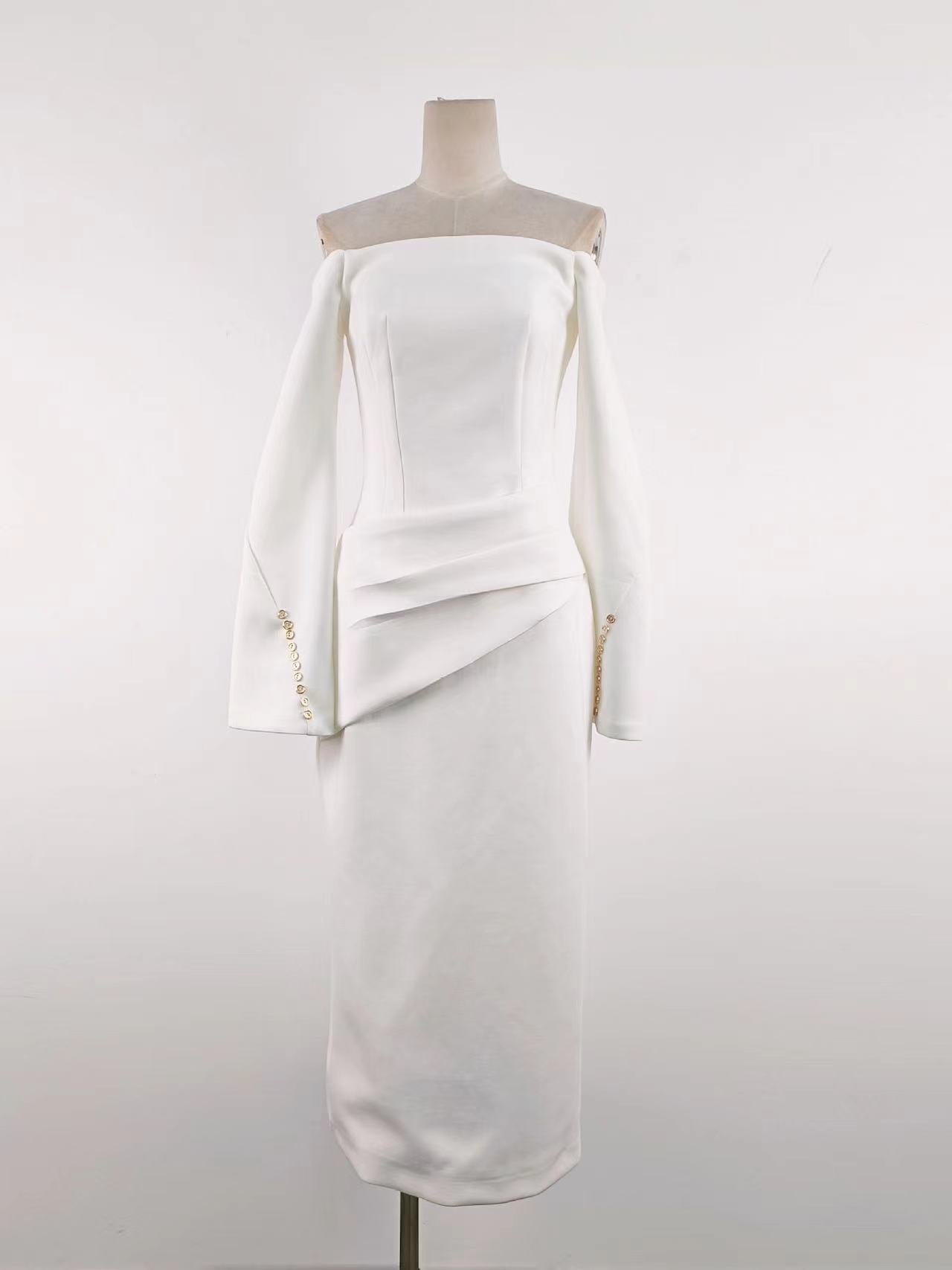 LOUISA OFF-SHOULDER SPANDEX SHEATH MIDI DRESS