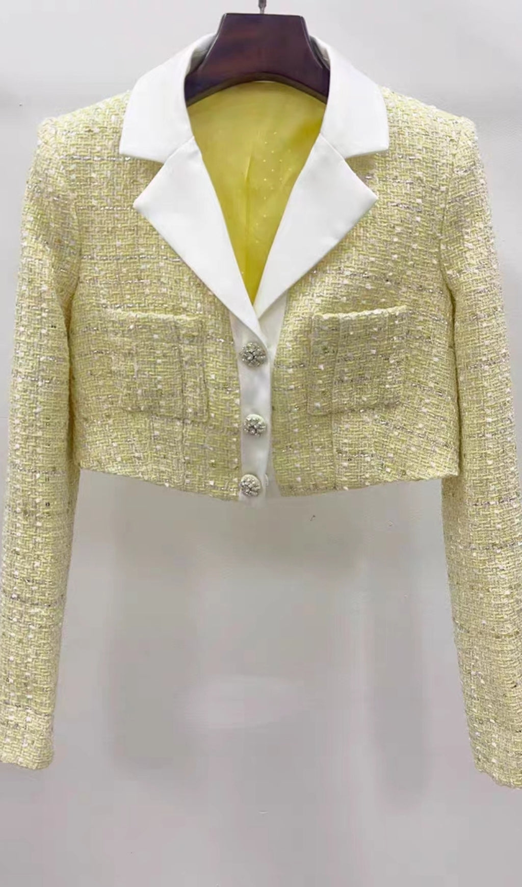 YELLOW TWEED SKIRT SET SHORT COAT & SKIRT