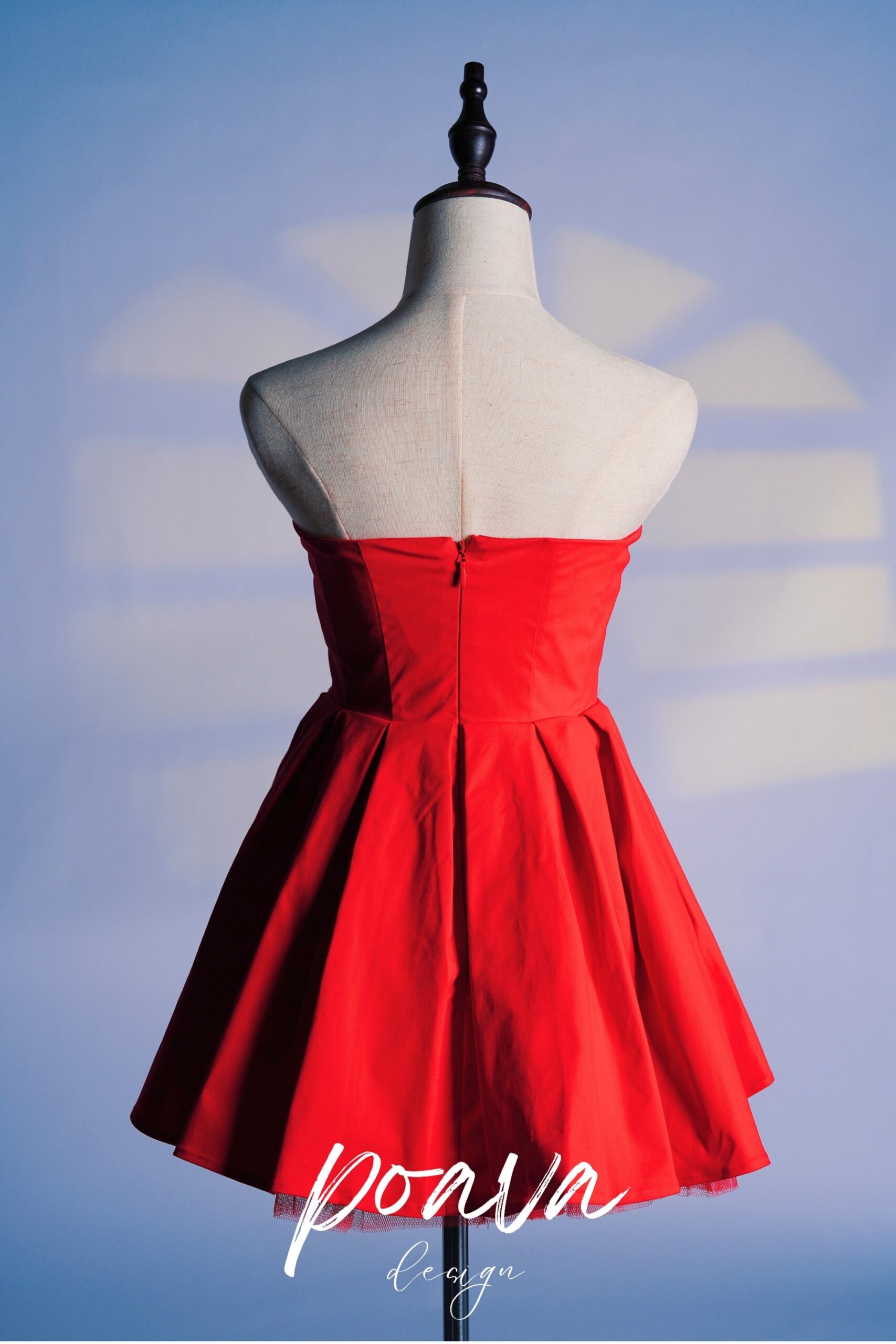 ITALIAN TOMATO STRAPLESS PLEATED MINI COCKTAIL DRESS