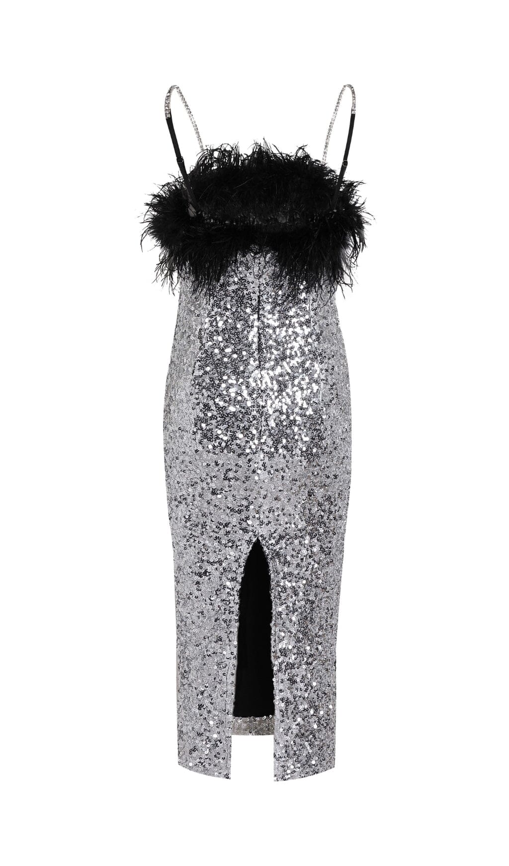 SEQUIN FEATHER SUSPENDER DRESS FOR PARTY