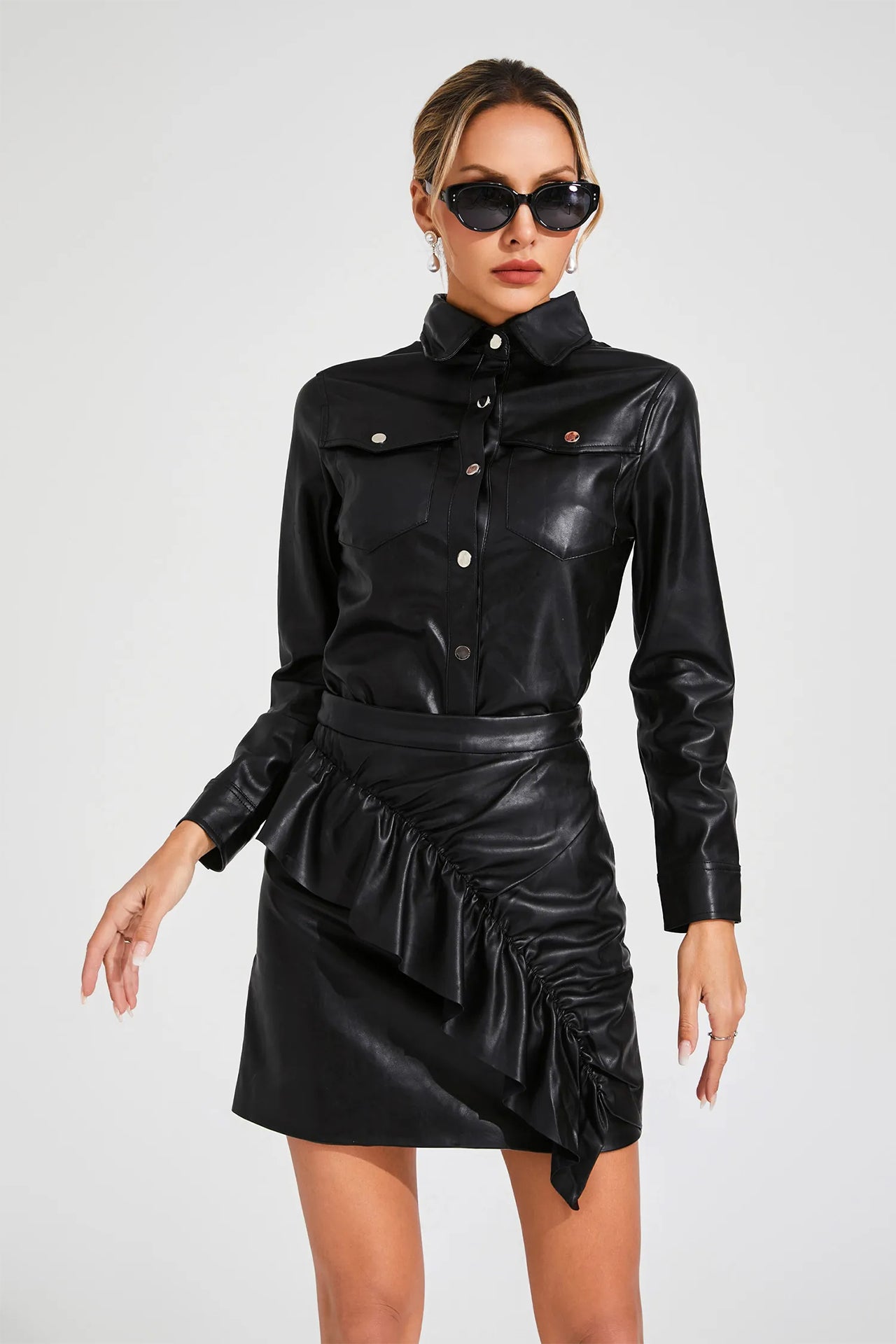 ELEGANT LEATHER SKIRT SET FOR WOMEN
