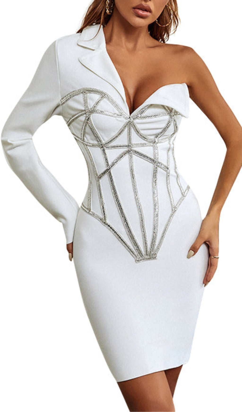 ELEGANT ASYMMETRICAL ONE SHOULDER WHITE DRESS