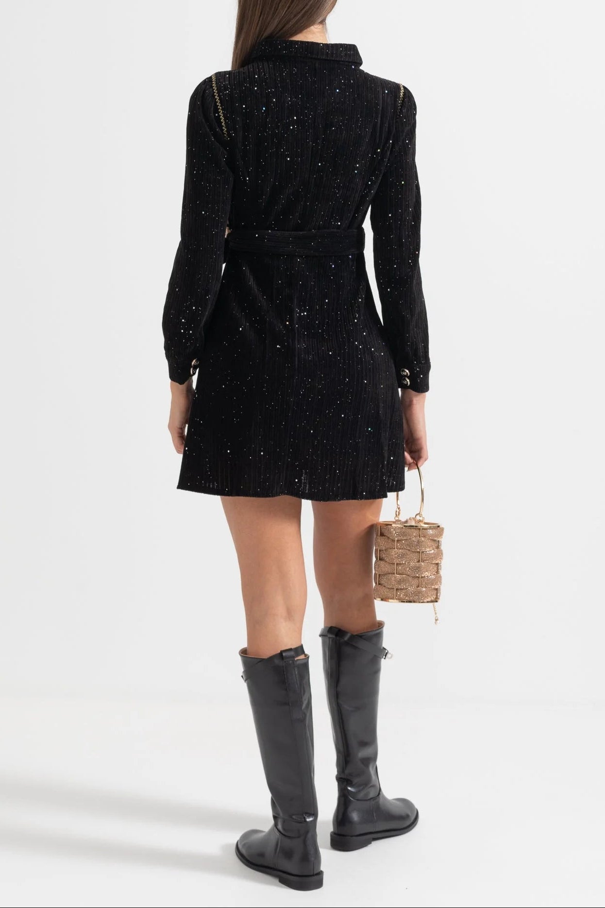 VENUS BLACK RIBBED BODYCON DRESS WITH CONTRAST STITCHING