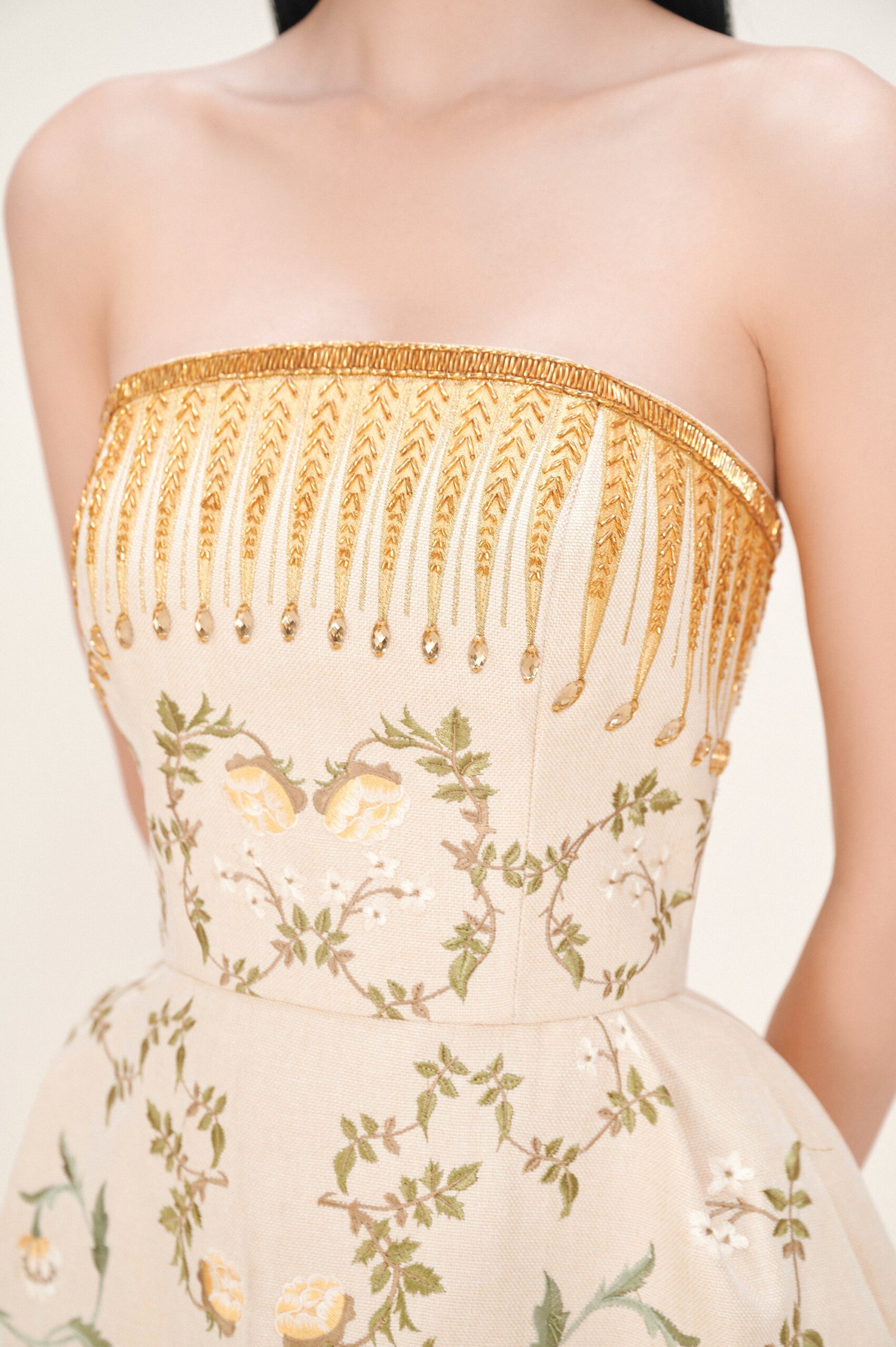 EMBROIDERED BEIGE MIDI DRESS FOR WEDDING GUEST