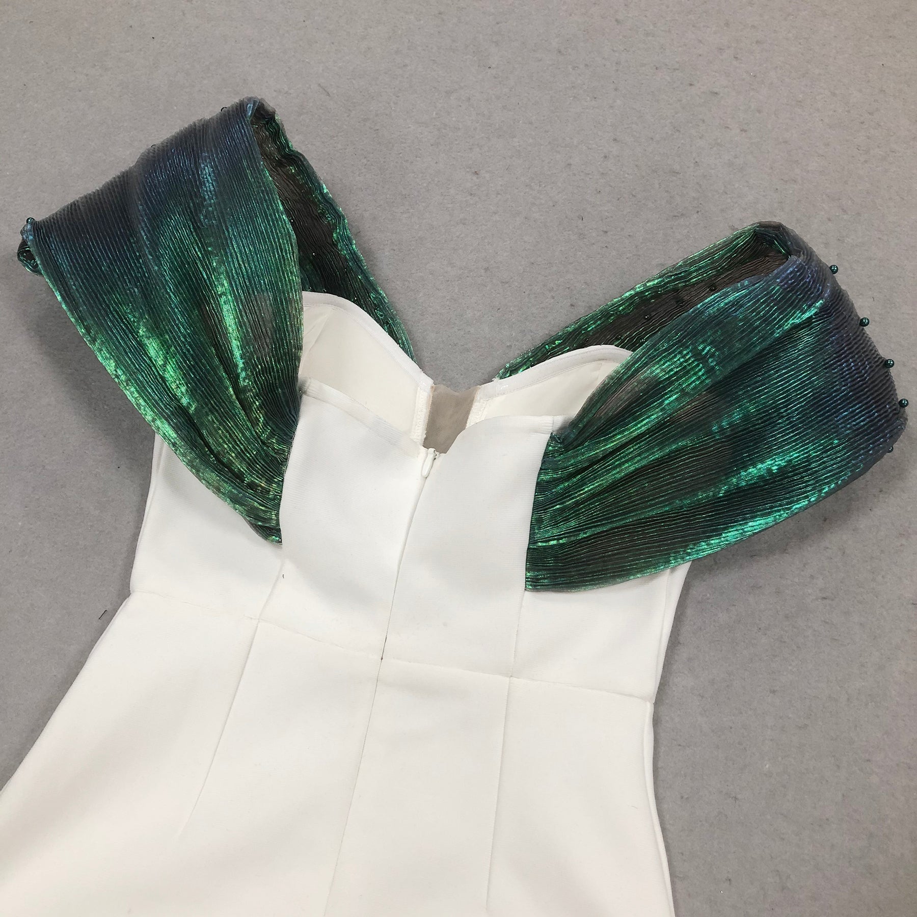 OFF-SHOULDER PEARL BODYCON MAXI DRESS GREEN