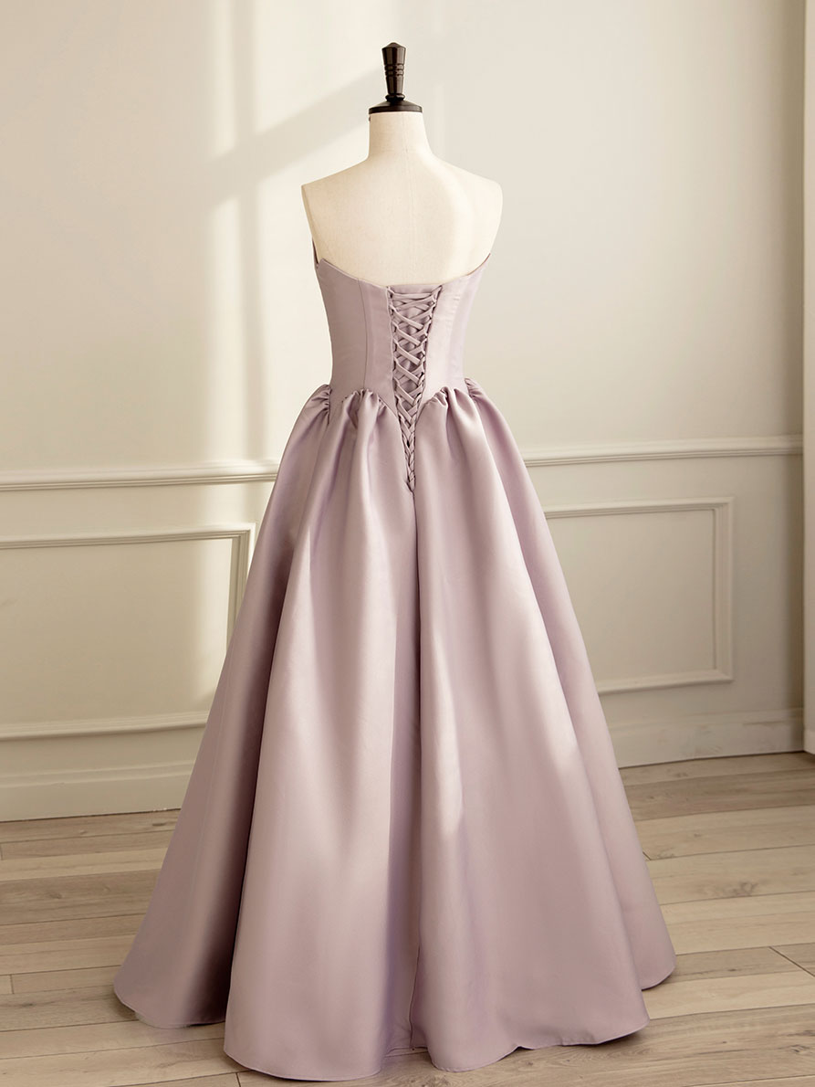 A-LINE SATIN PINK PROM DRESS LONG
