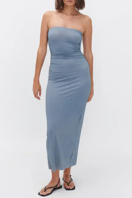 ODESSA DRESS, SIDEWALK GREY - ELEGANT MIDI FOR WEDDING GUEST