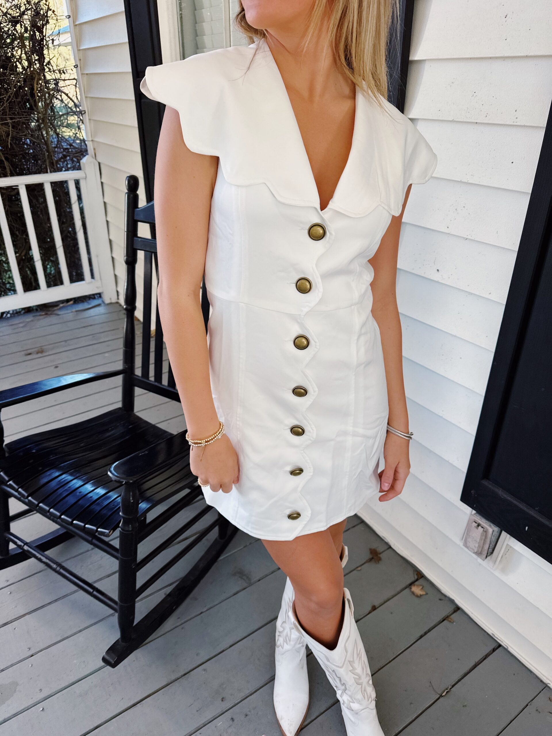 SARAH SCALLOPED LACE MIDI DRESS - OFF WHITE
