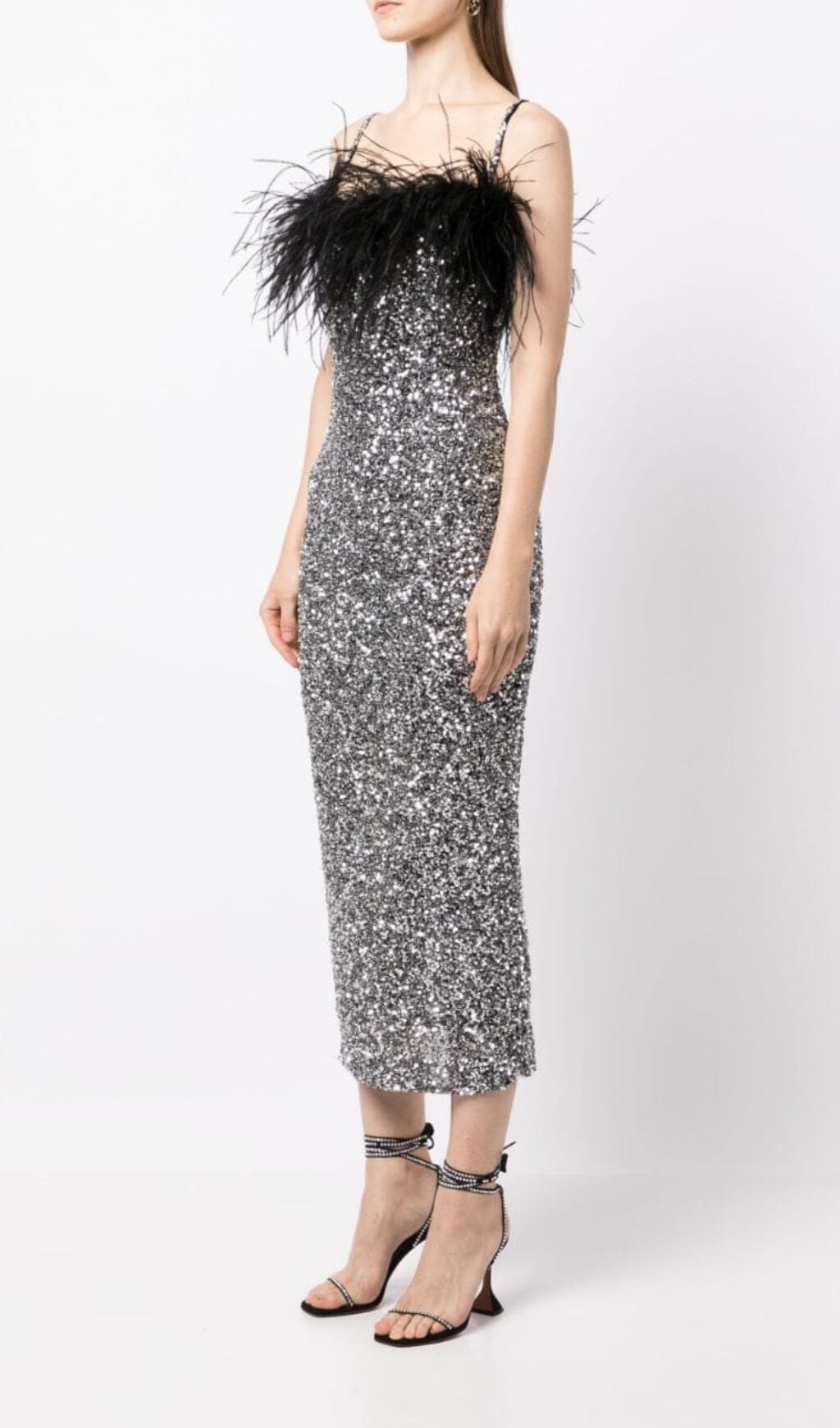 SEQUIN FEATHER SUSPENDER DRESS FOR PARTY