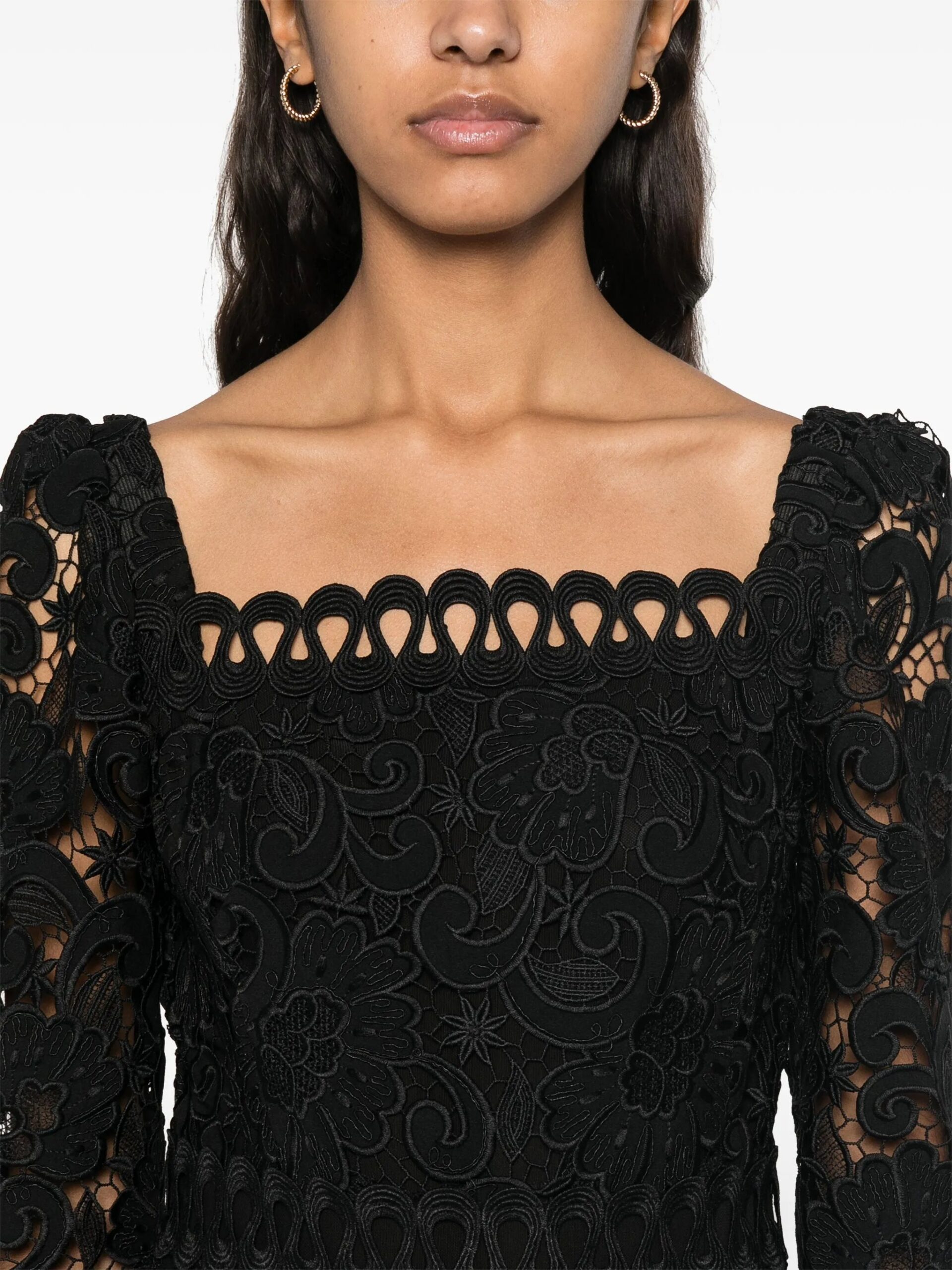 BLACK LACE MINI DRESS, FLORAL HOLLOW PARTY