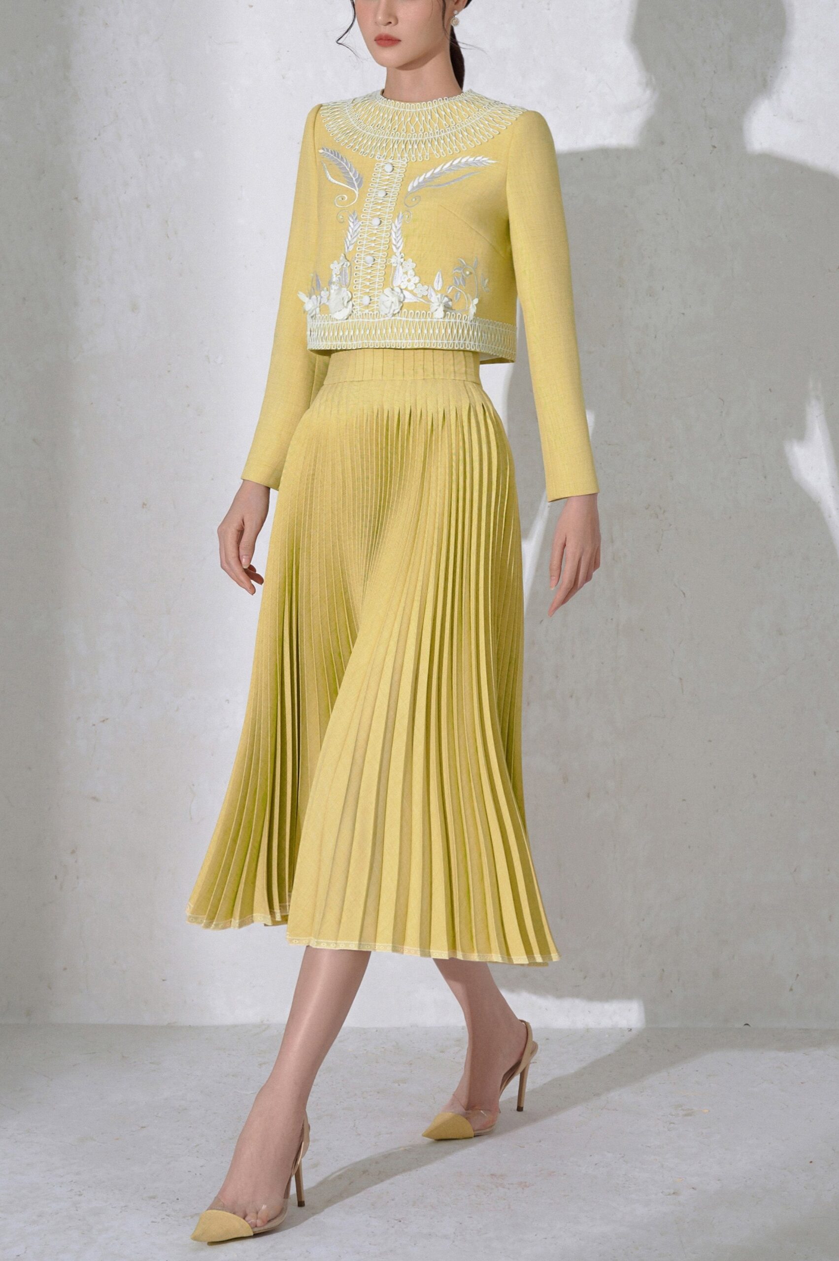 631893202d6f537c3a43d87a_UntitledCapture33085 YELLOW DRAPED TOP & PLEAT SKIRT SET FOR EVENTS